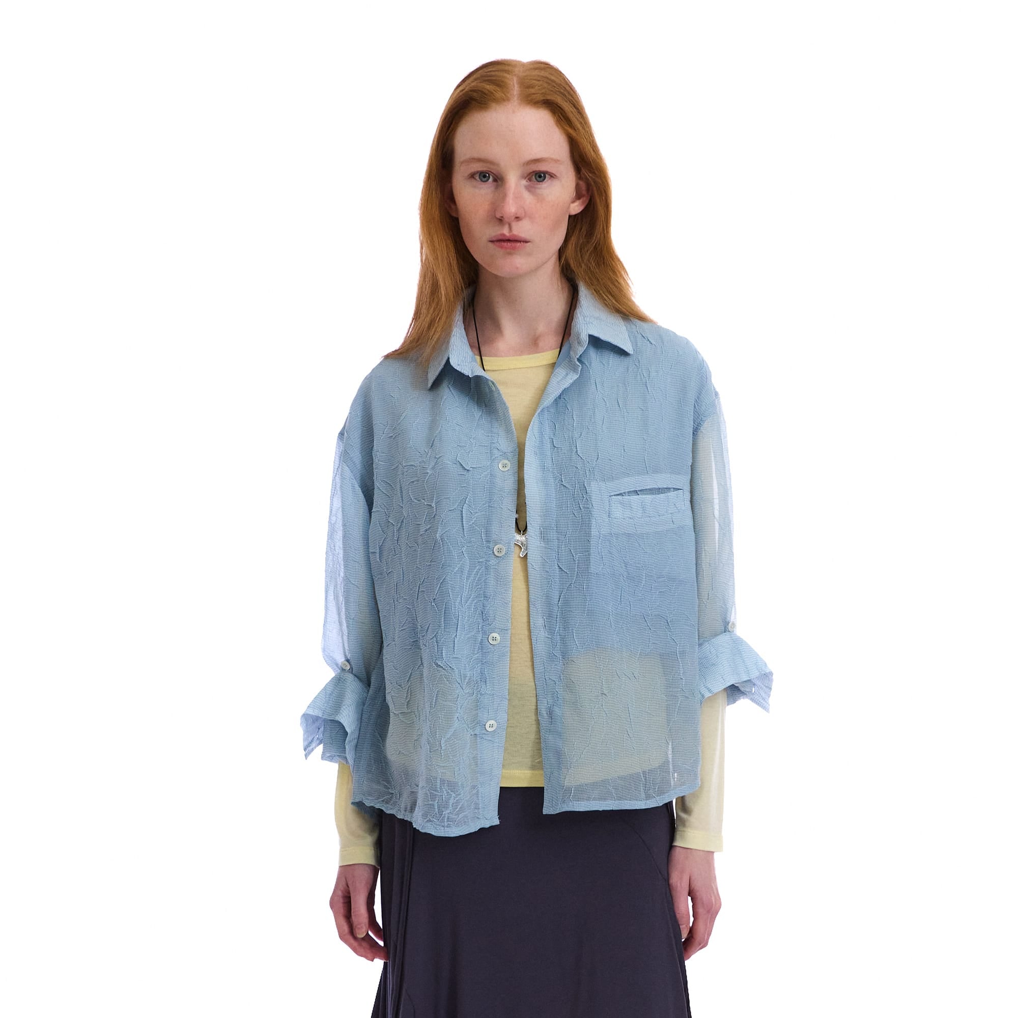 NEVERSEEZ Sheer Crinkle-Layer Shirt