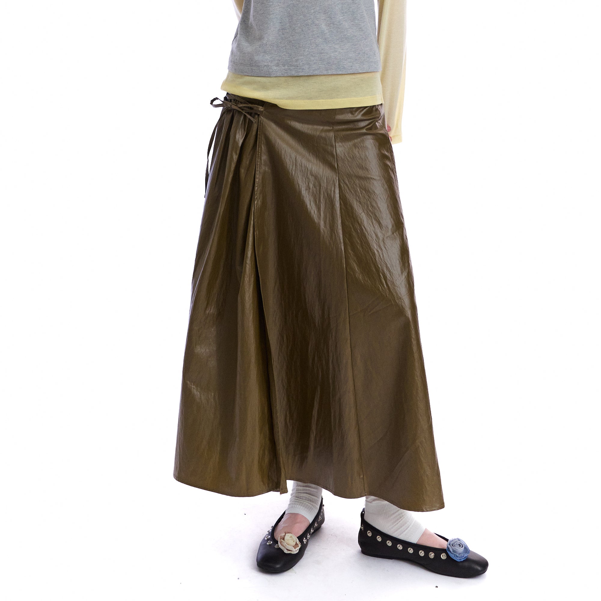 NEVERSEEZ Faux-Leather Lace-Up Wrap Maxi Skirt