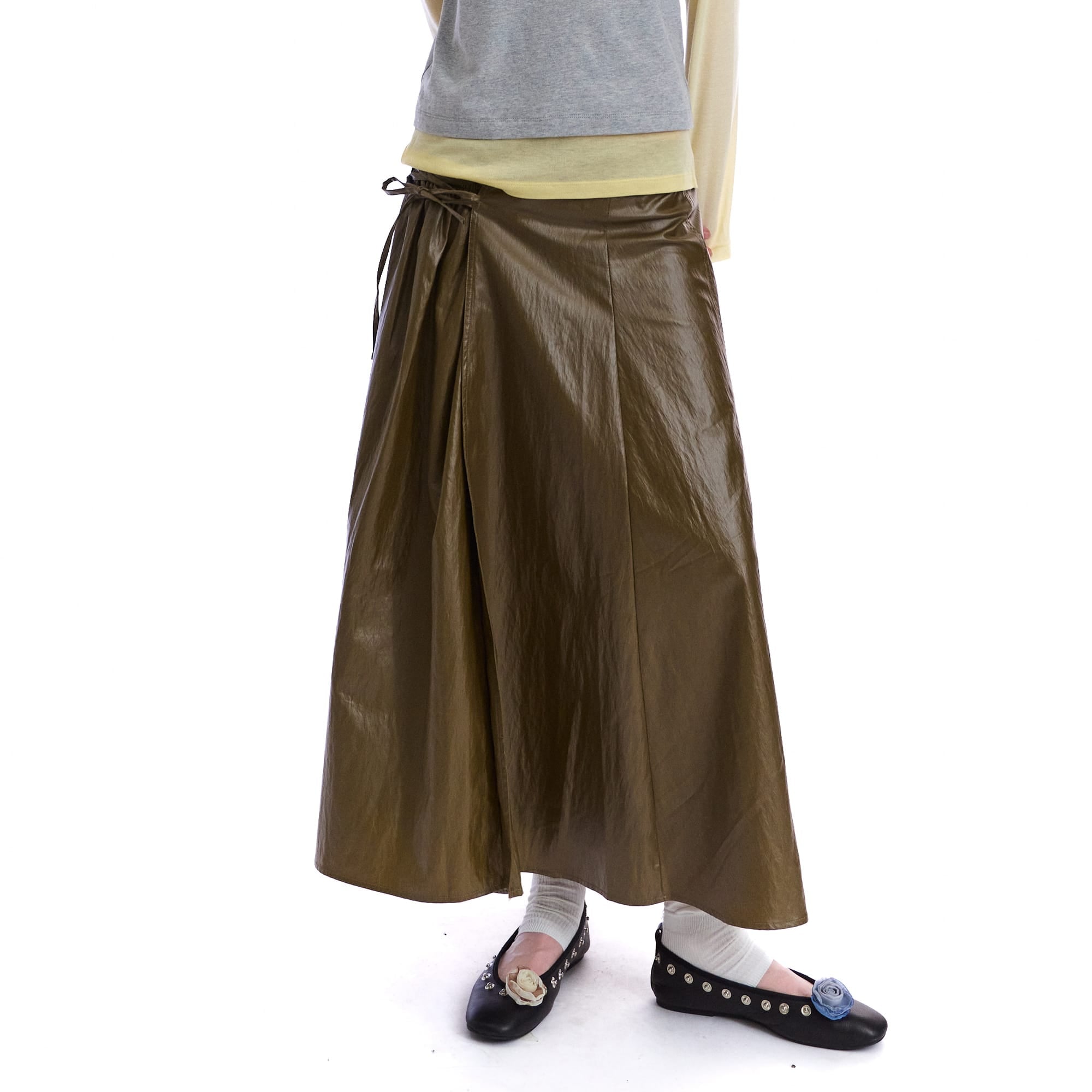 NEVERSEEZ Faux-Leather Lace-Up Wrap Maxi Skirt