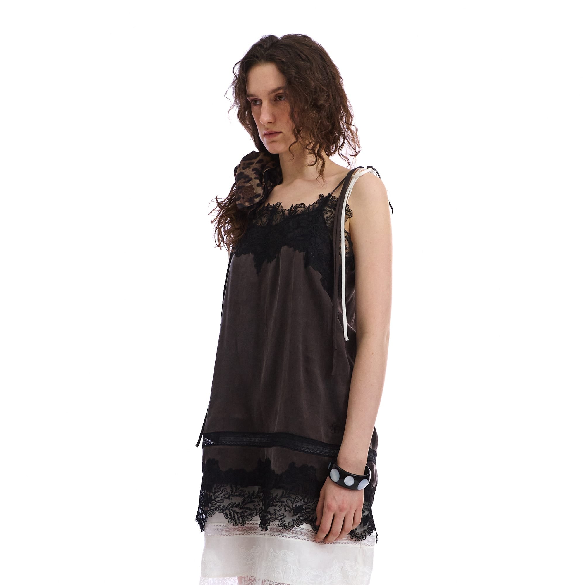 NEVERSEEZ Spliced Lace-Trim Tie-Strap Slip Dress