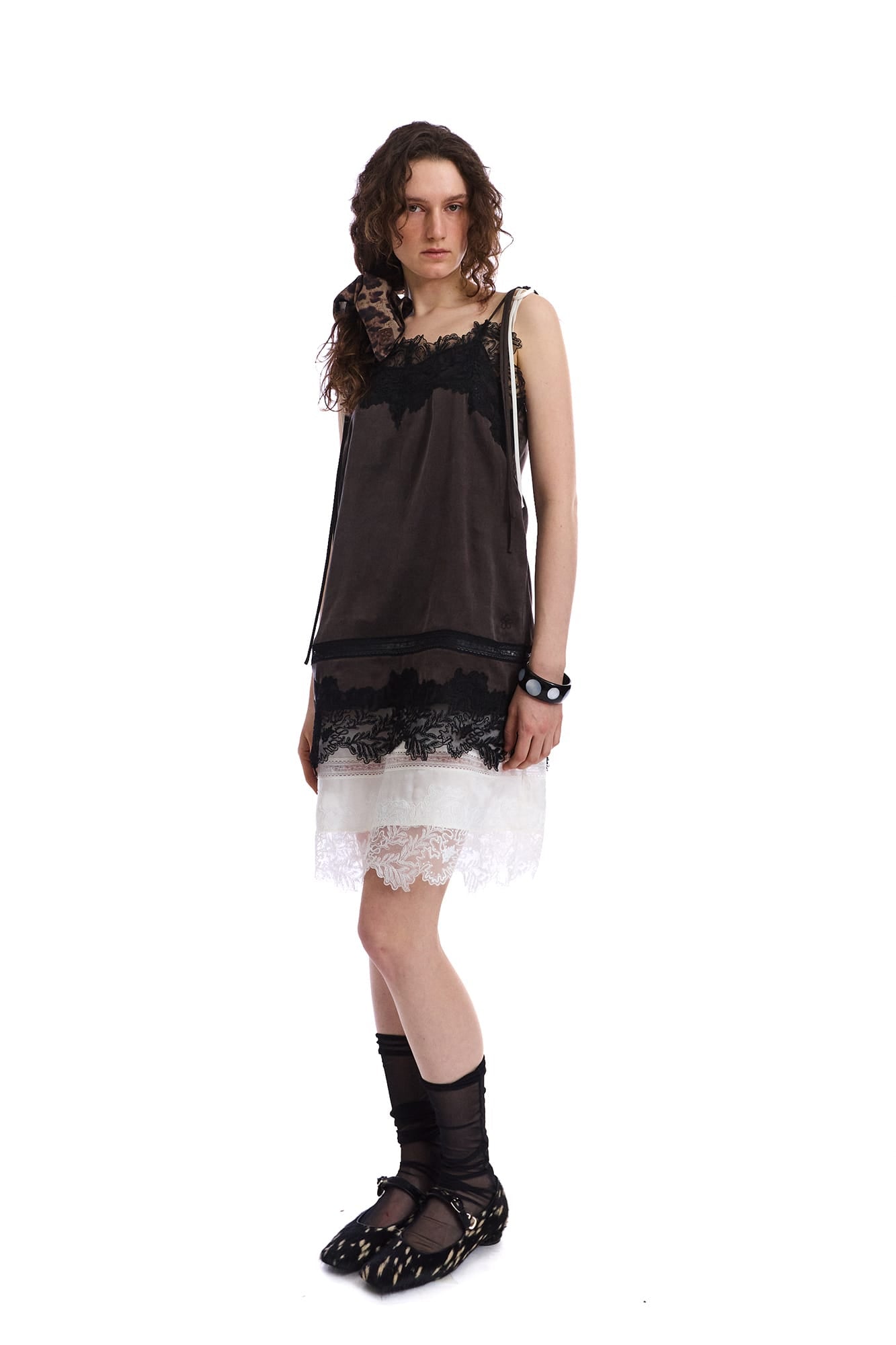 NEVERSEEZ Spliced Lace-Trim Tie-Strap Slip Dress
