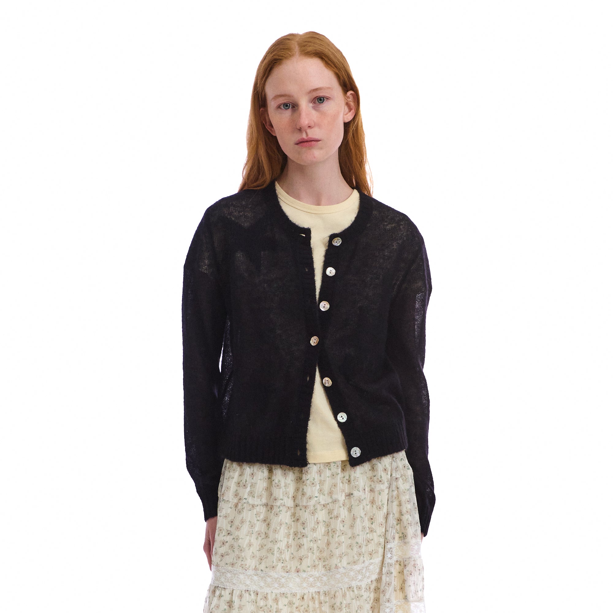 NEVERSEEZ Sheer Star-Jacquard Rib-Trim Cardigan