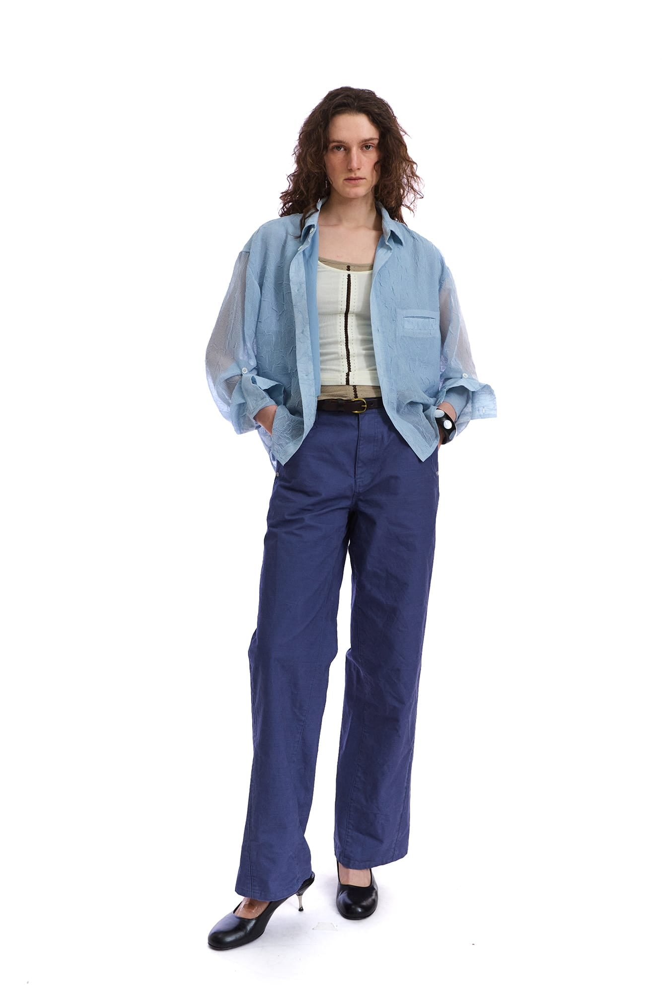 NEVERSEEZ Sheer Crinkle-Layer Shirt