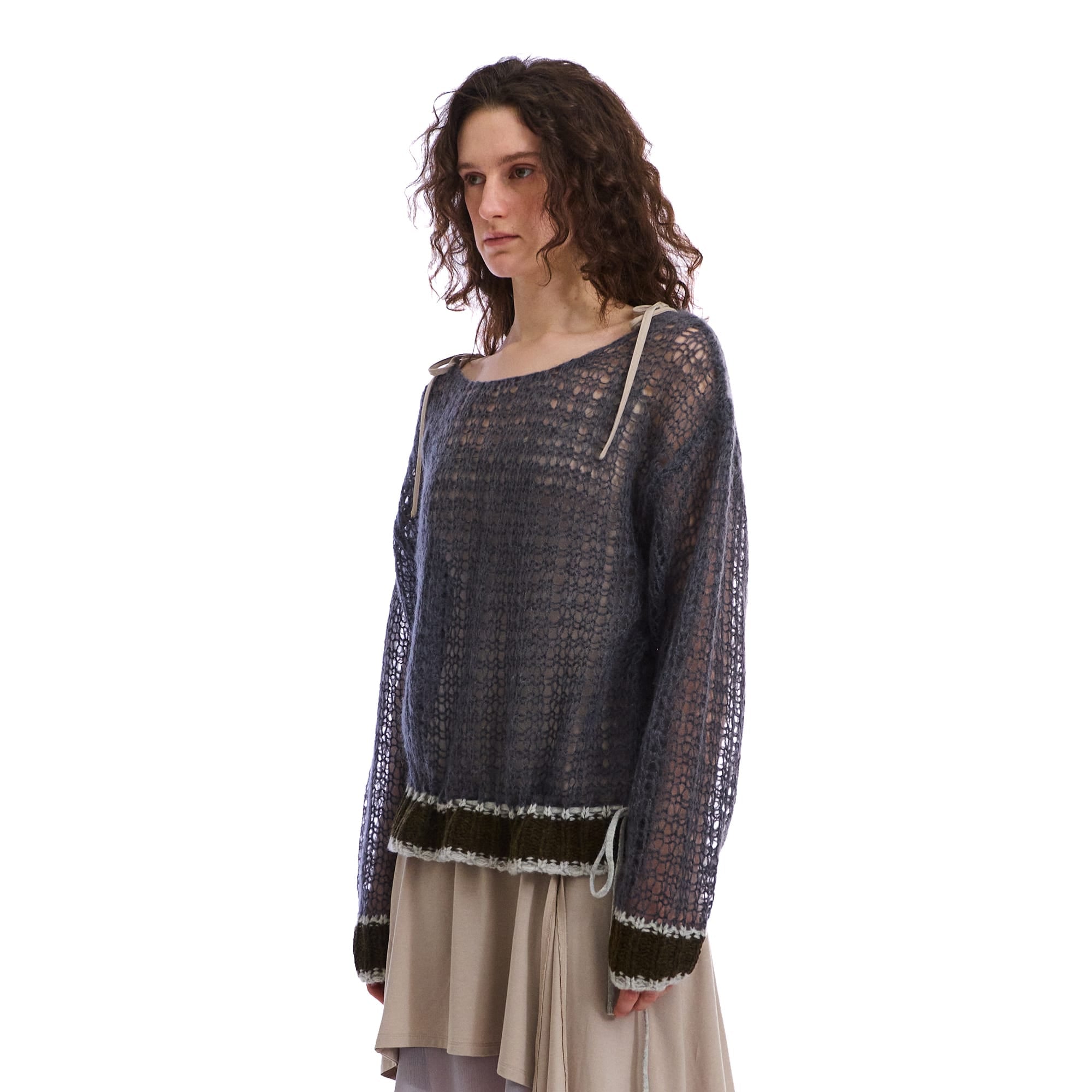NEVERSEEZ Open-Knit Drawstring-Hem Rib-Trim Sweater