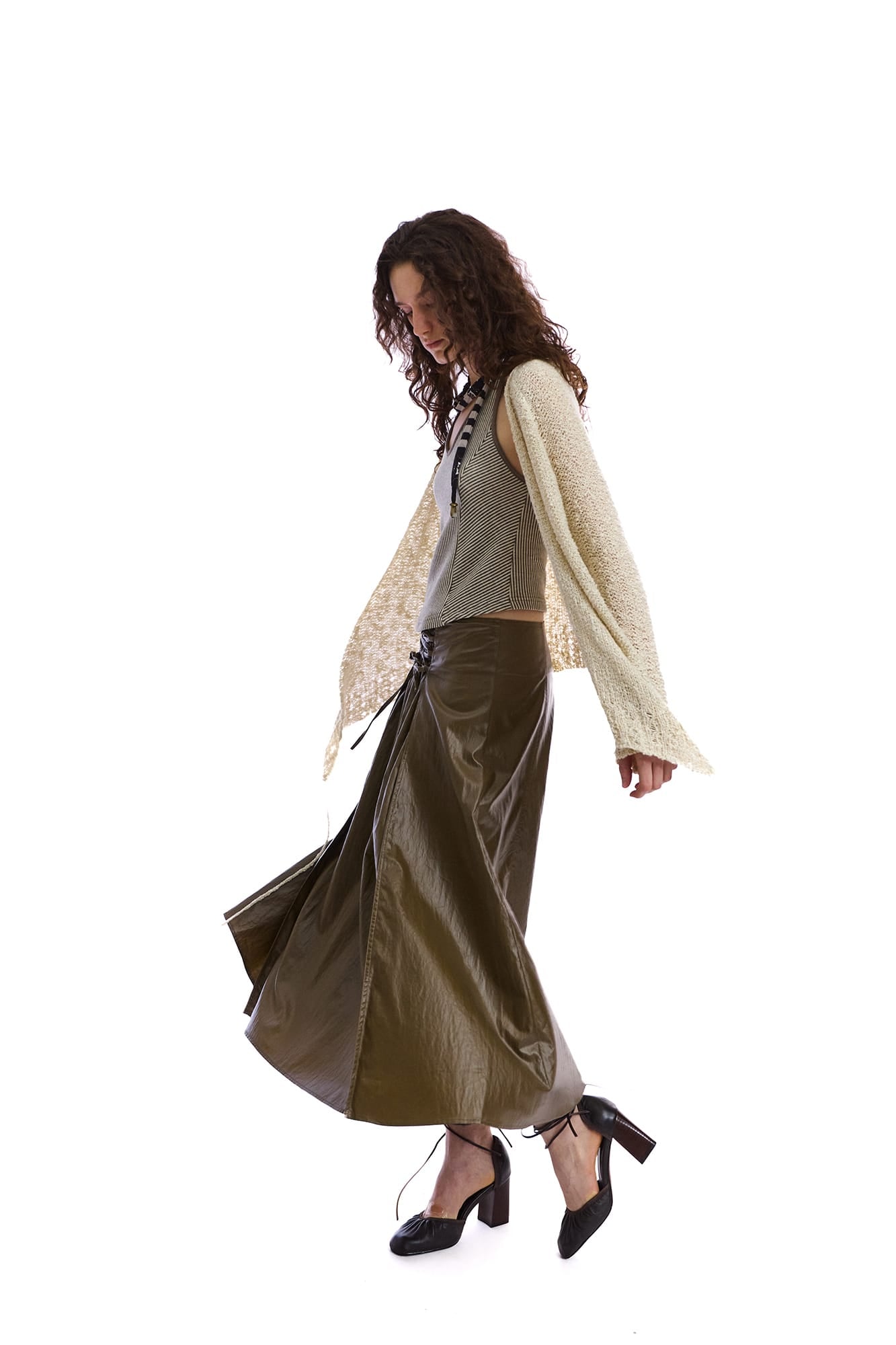 NEVERSEEZ Open-Knit Draped Wrap Cardigan