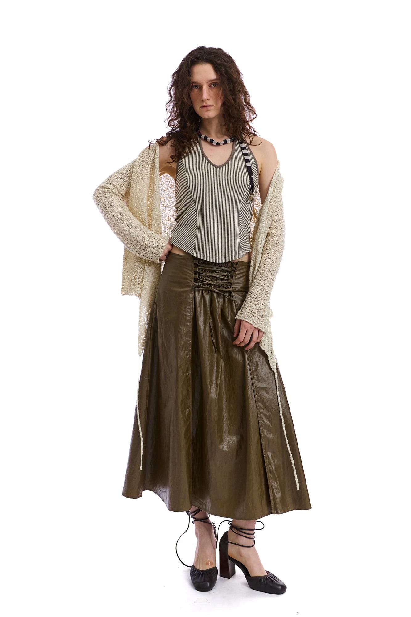 NEVERSEEZ Faux-Leather Lace-Up Wrap Maxi Skirt