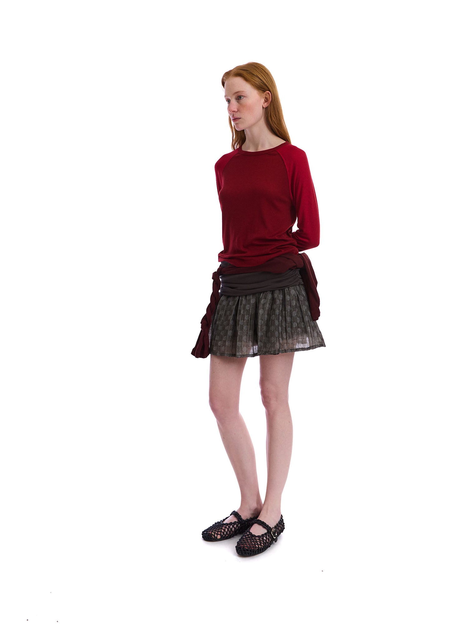 NEVERSEEZ Ruched Waist Crinkled Panel Linen-Blend Skirt