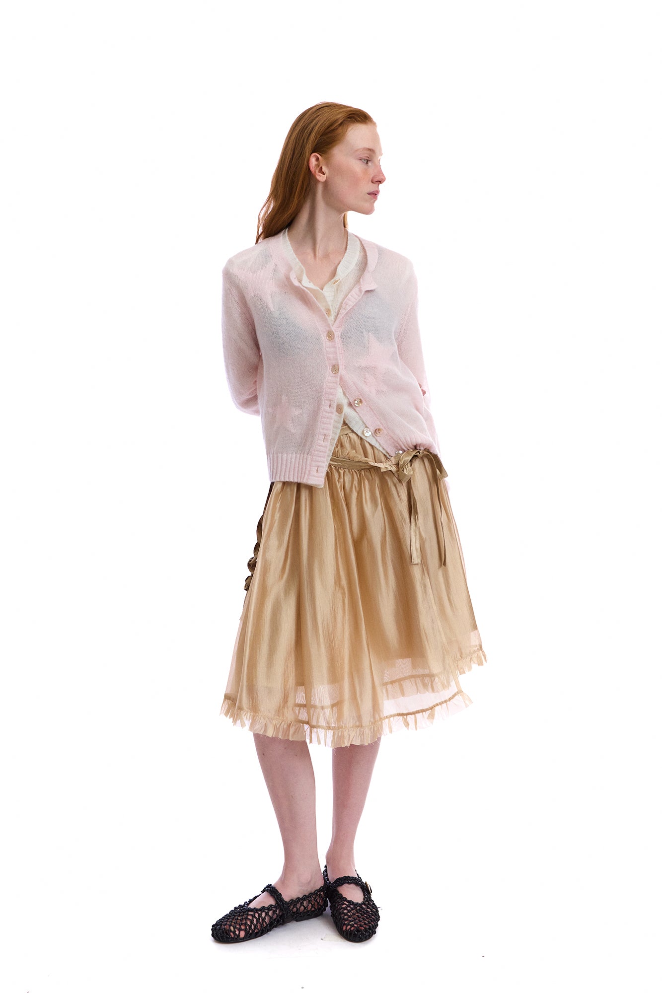 NEVERSEEZ Layered Sheer Ruffled Tie-Waist Skirt
