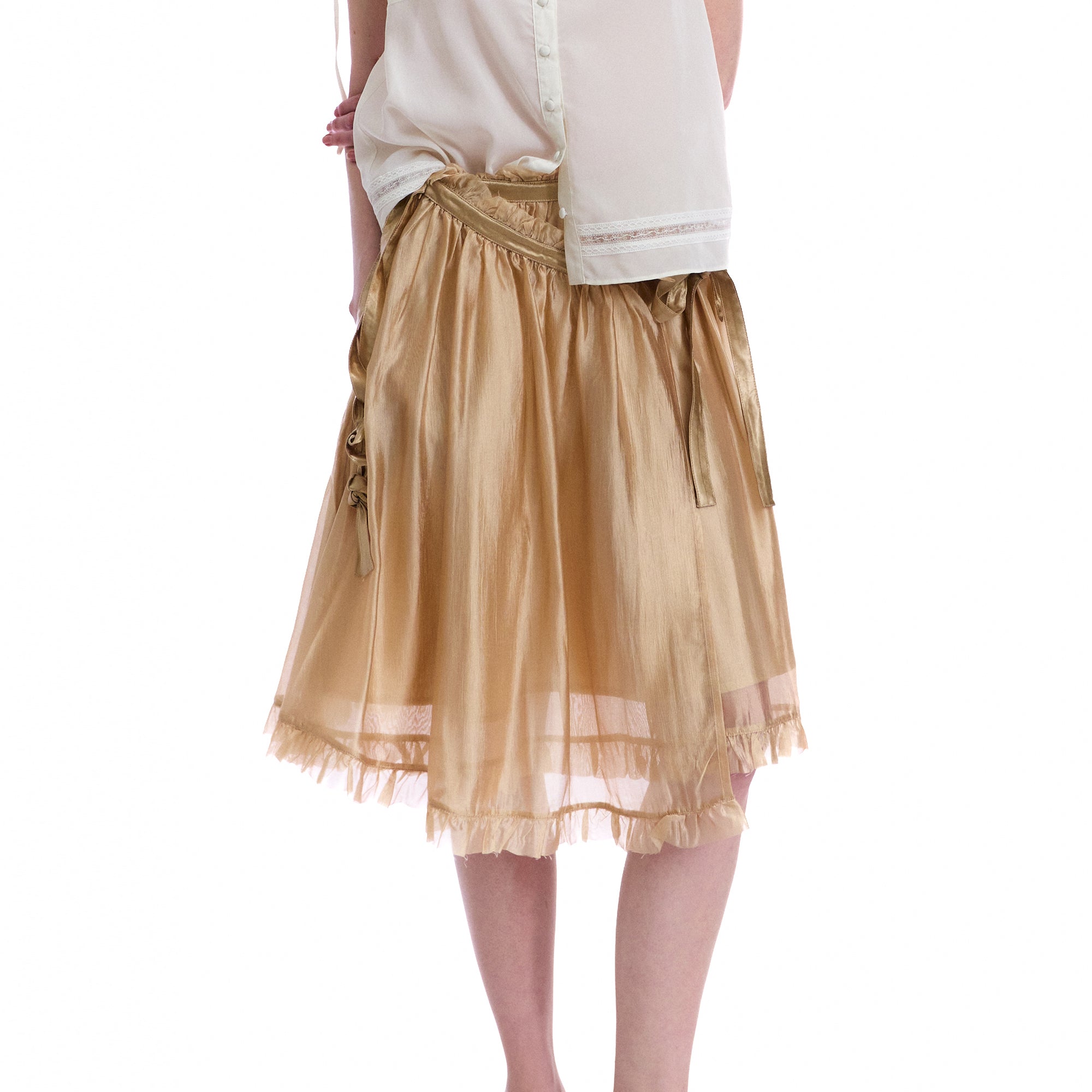 NEVERSEEZ Layered Sheer Ruffled Tie-Waist Skirt