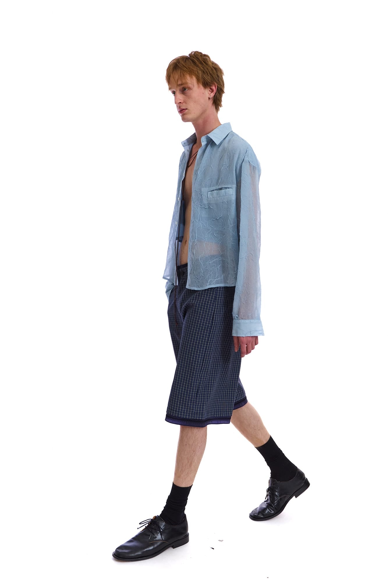 NEVERSEEZ Sheer Crinkle-Layer Shirt