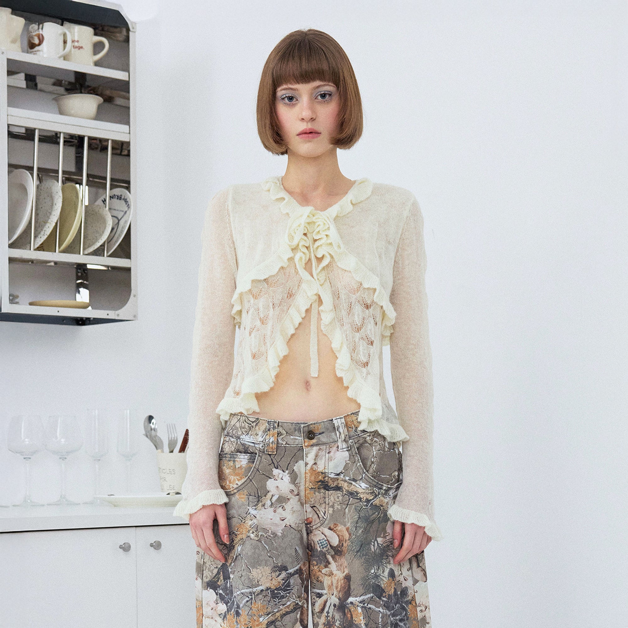 WII WIL Reversible Tie-Front Ruffle Cardigan