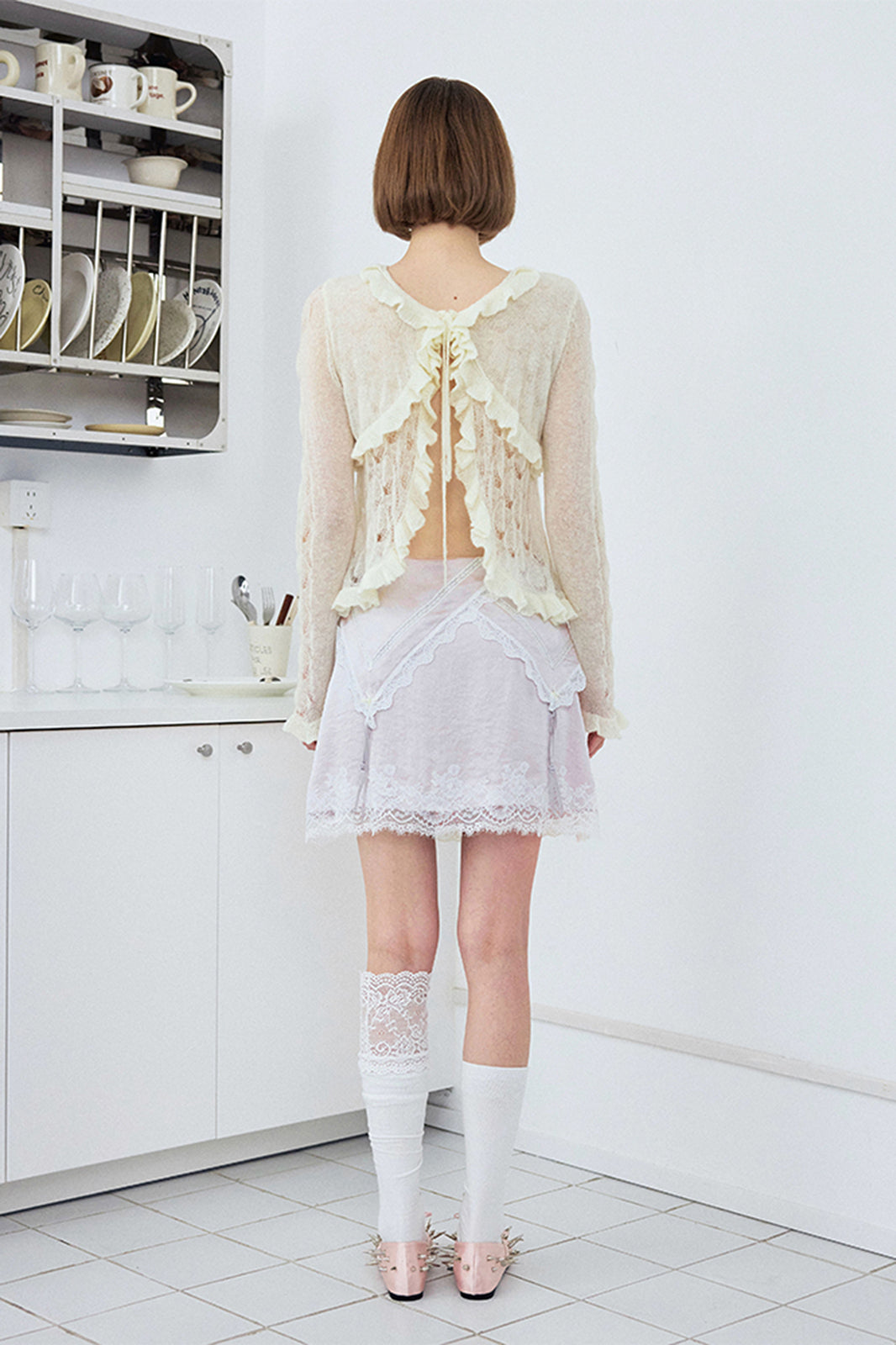 WII WIL Reversible Tie-Front Ruffle Cardigan