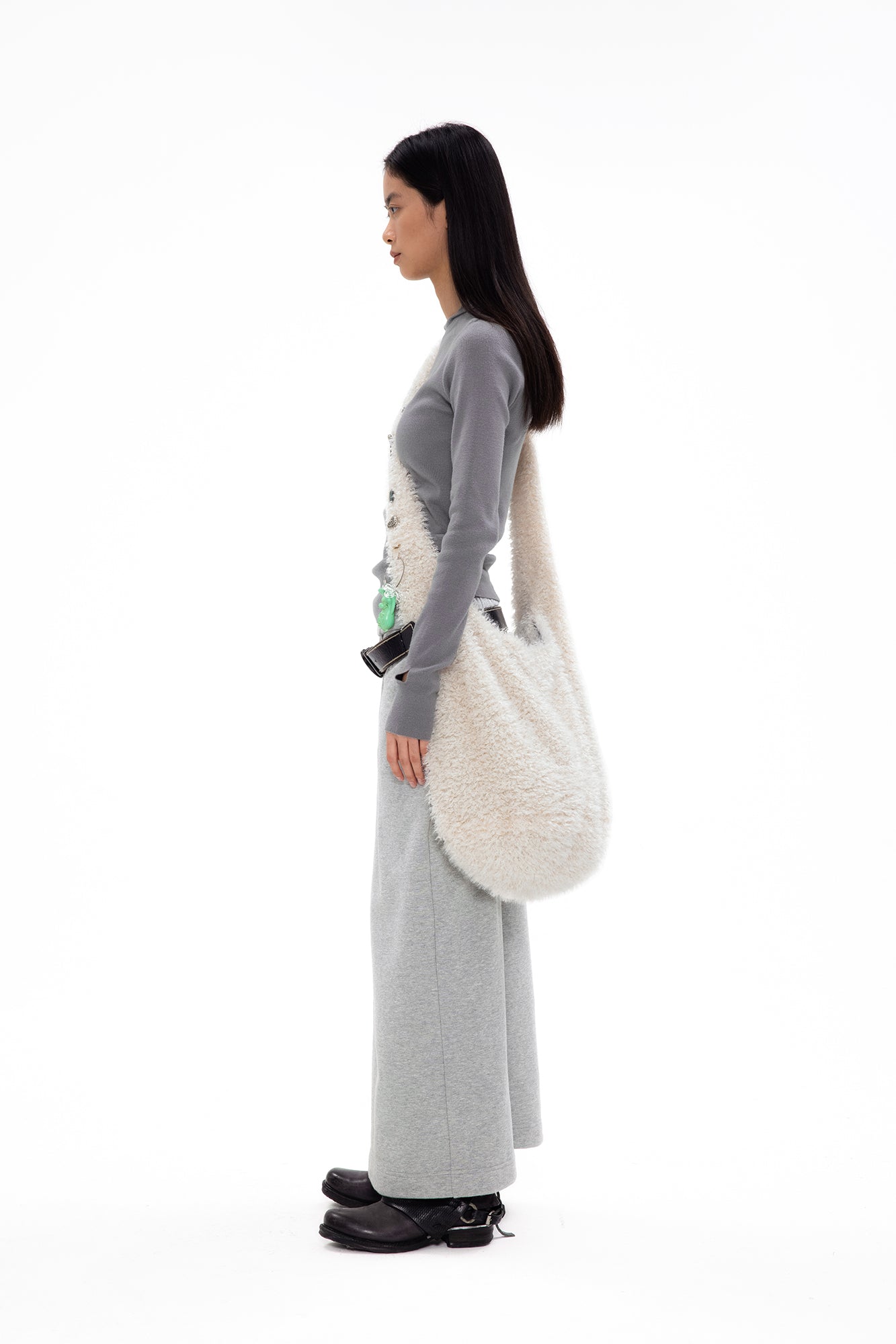 OINIMI Button-Embellished Faux-Fur Crossbody Bag