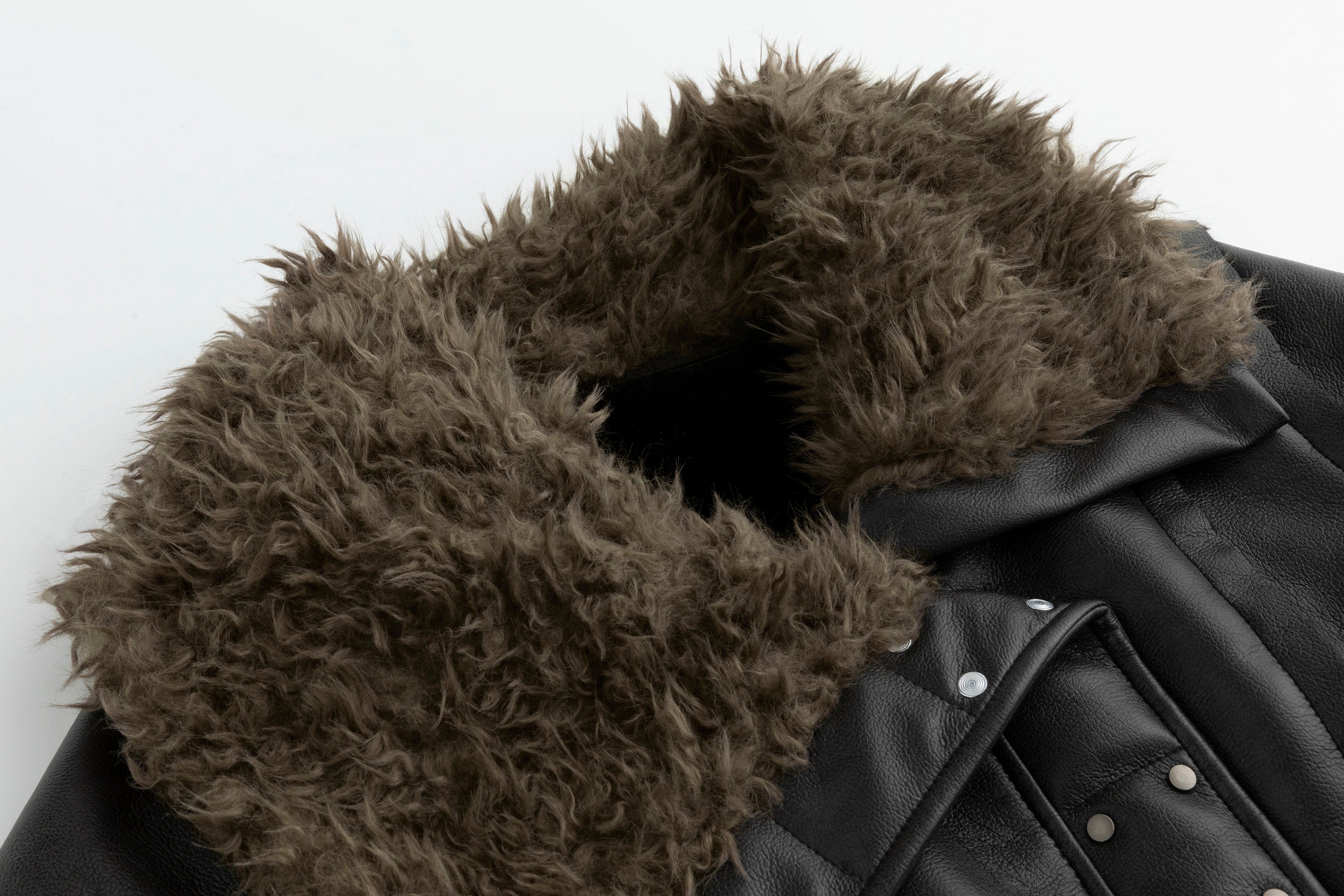 CESTNOUS Faux-Shearling Trim Faux Leather Jacket