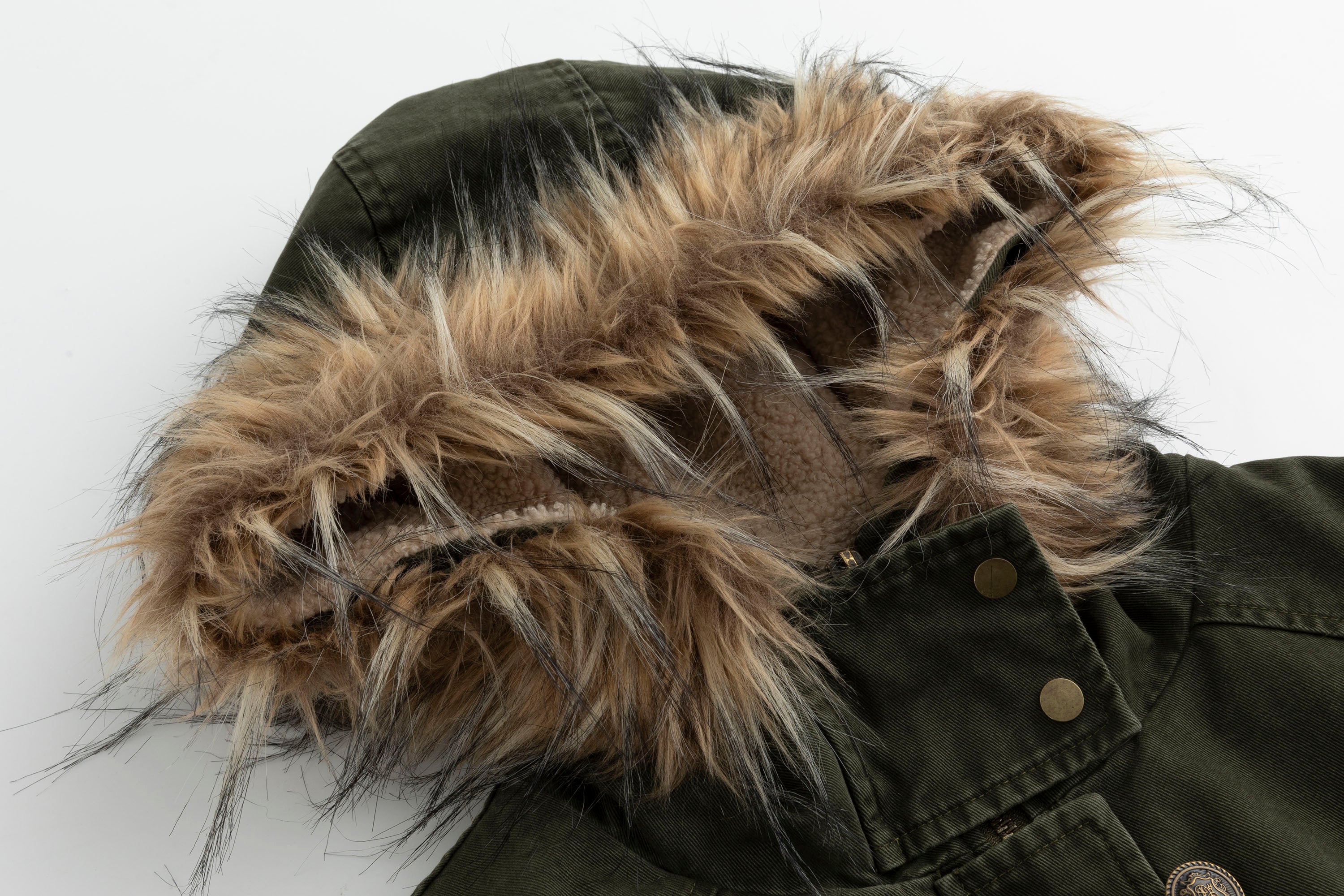 CESTNOUS Washed Military Faux-Fur Hooded Padded Jacket
