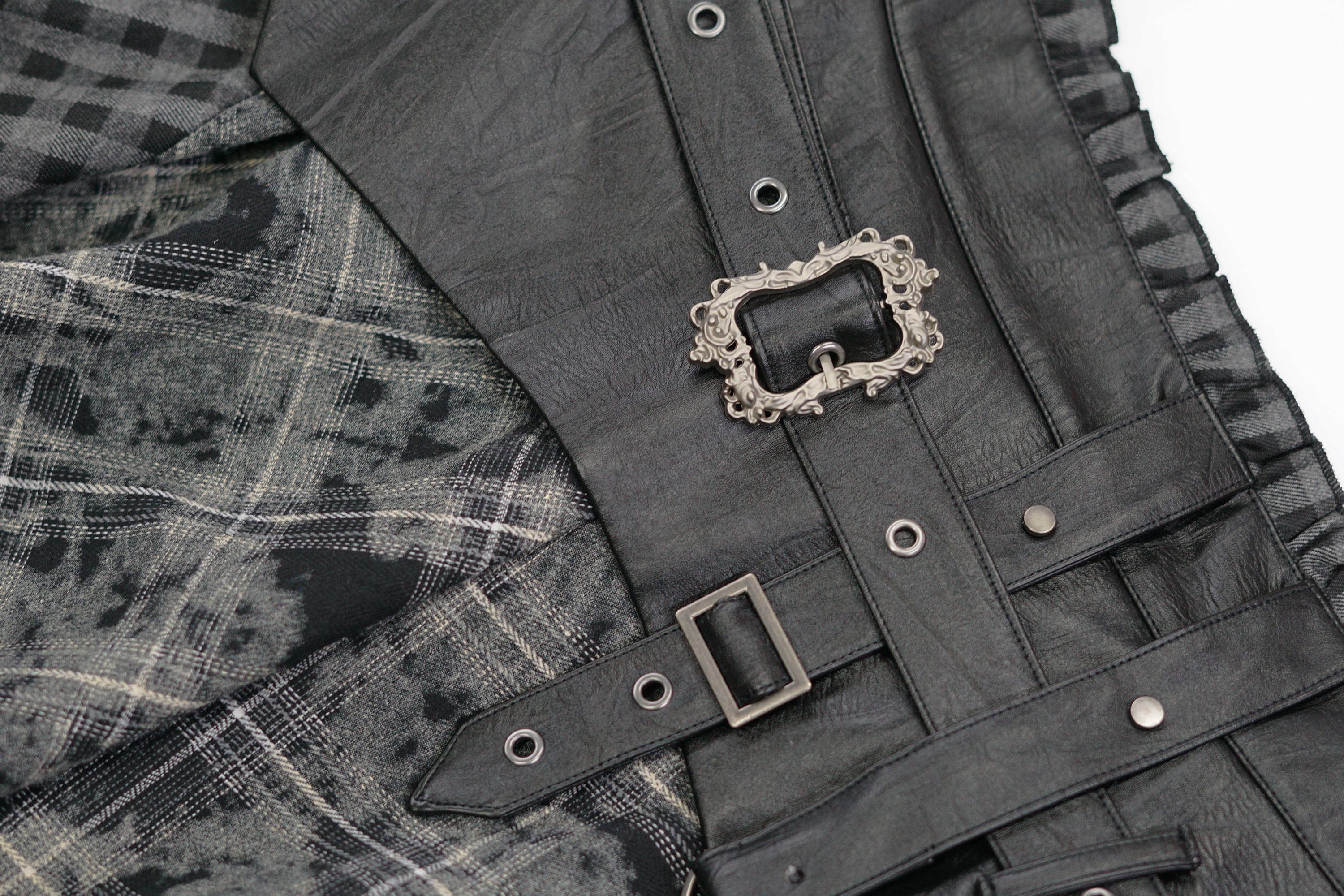 CESTNOUS Asymmetrical Belted Faux Leather Waist Skirt