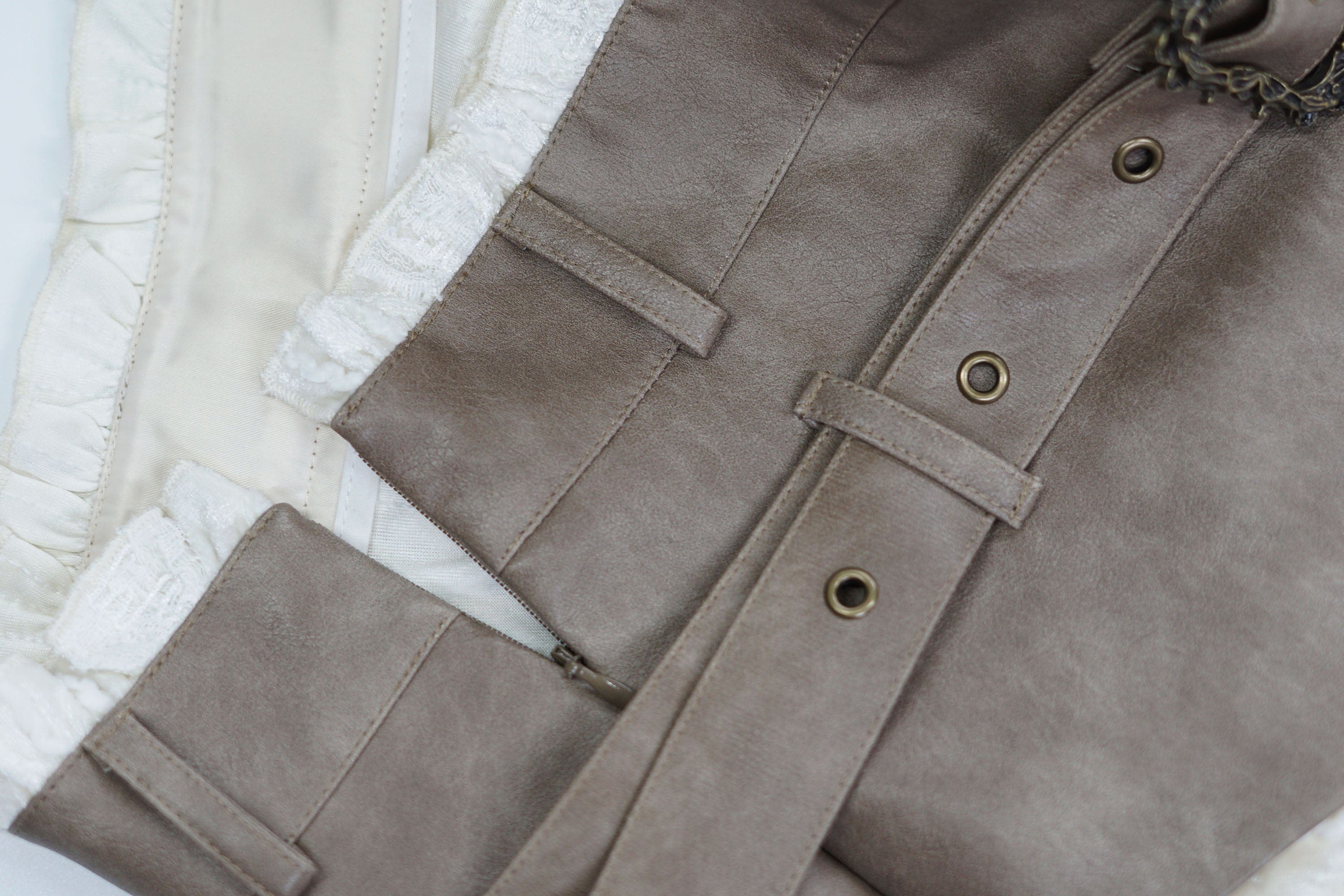 CESTNOUS Asymmetrical Belted Faux Leather Waist Skirt