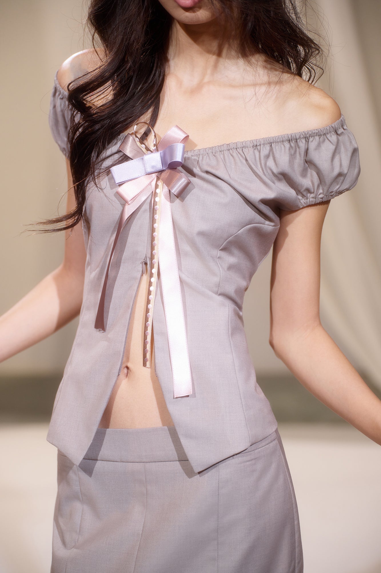 IVETONG Bow Tie Off-Shoulder Top & Flared Skirt Set