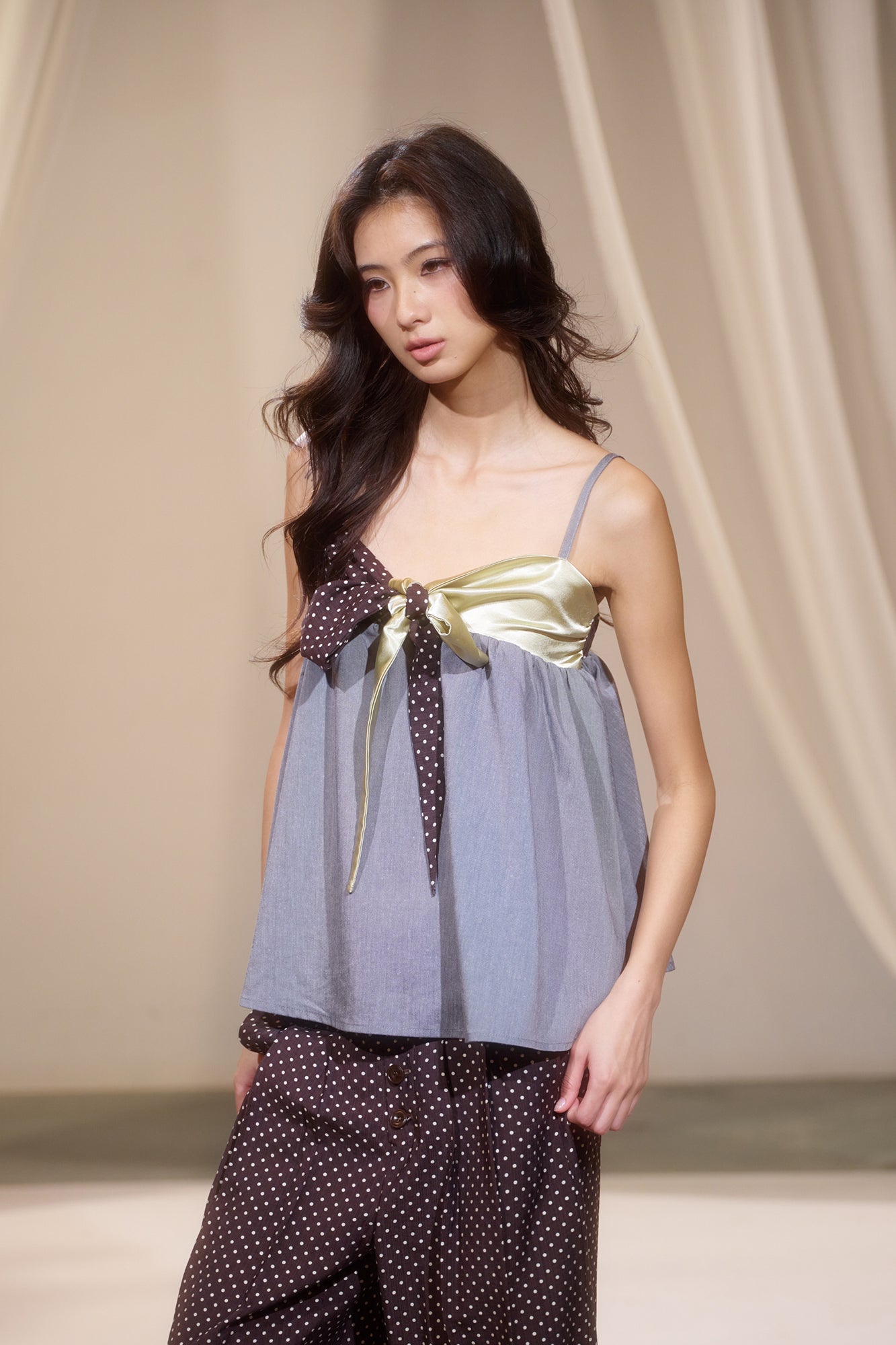 IVETONG Ribbon Tie Satin Camisole Top