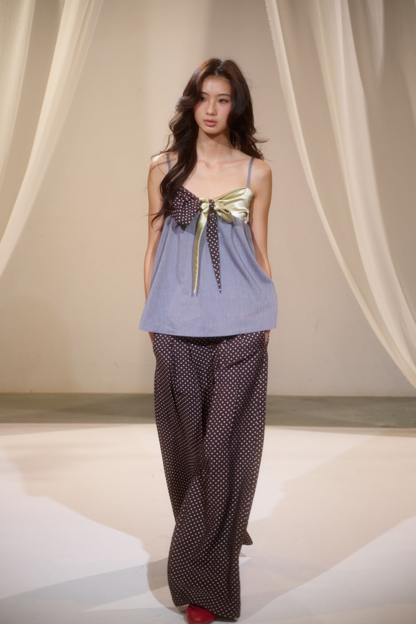 IVETONG Polka Dot Pleated Wide-Leg Pants