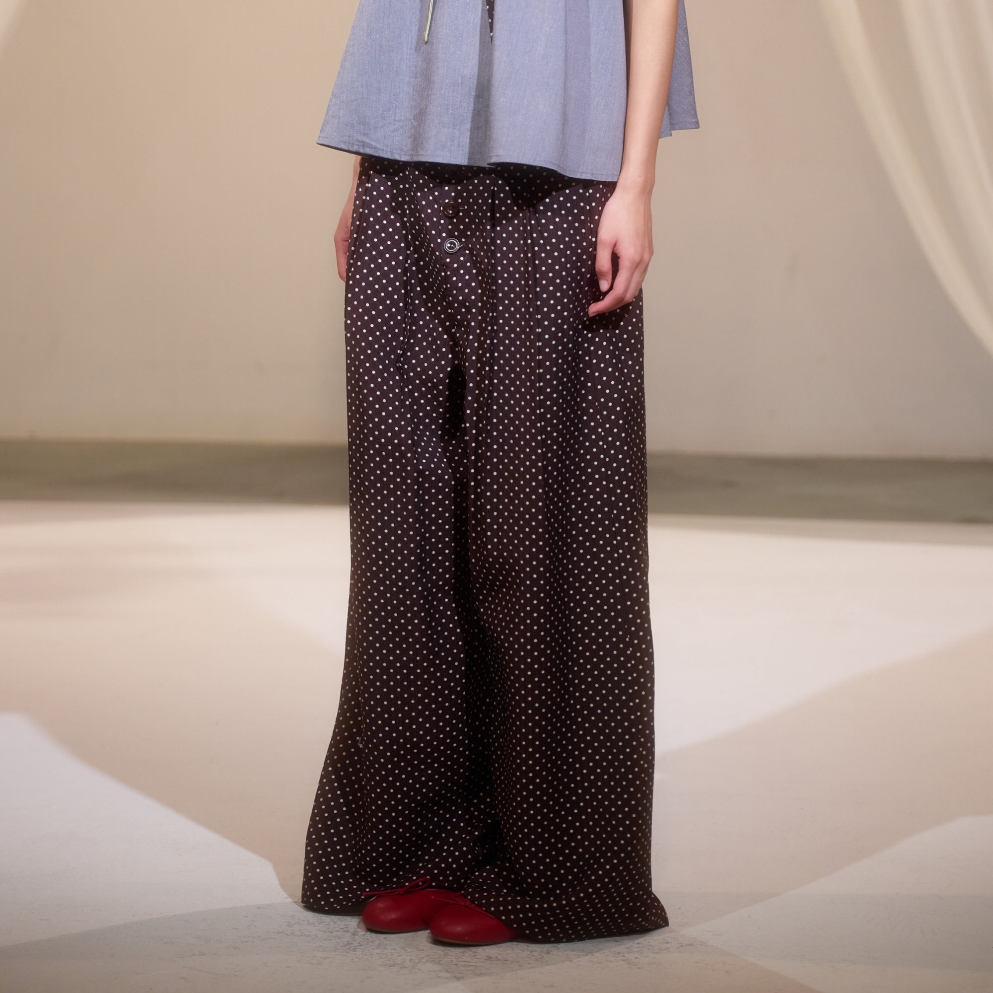IVETONG Polka Dot Pleated Wide-Leg Pants