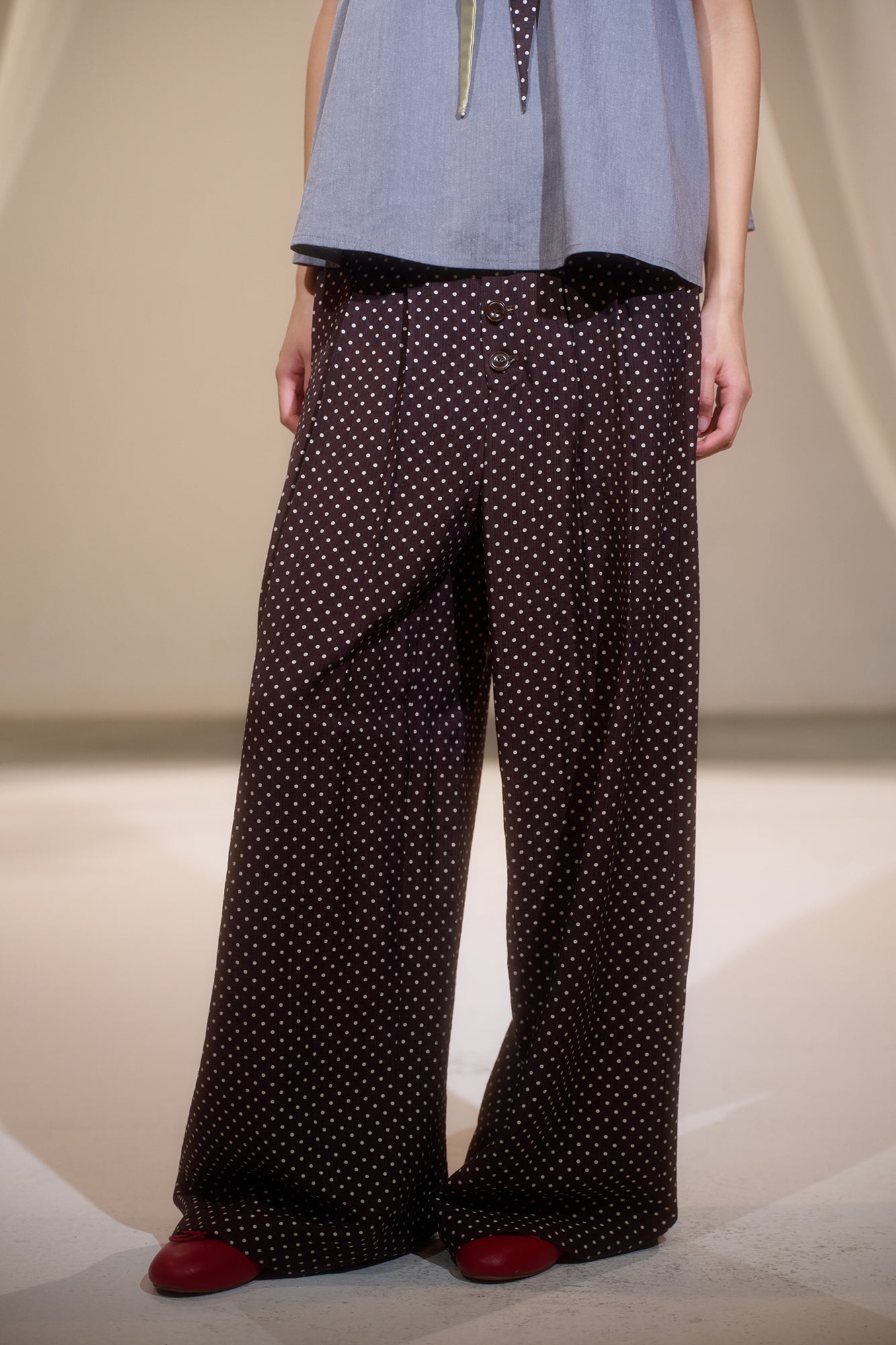 IVETONG Polka Dot Pleated Wide-Leg Pants