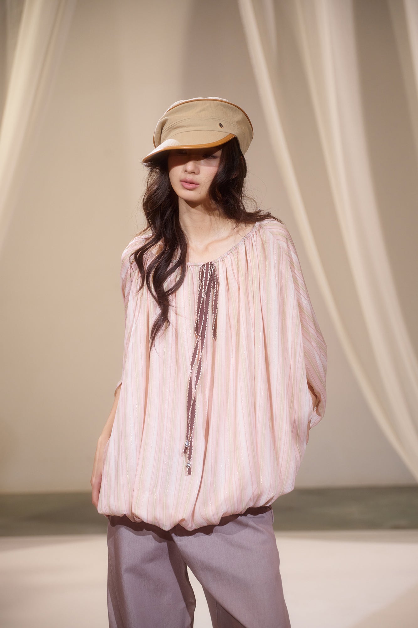 IVETONG Striped Draped Drawstring Tank Top