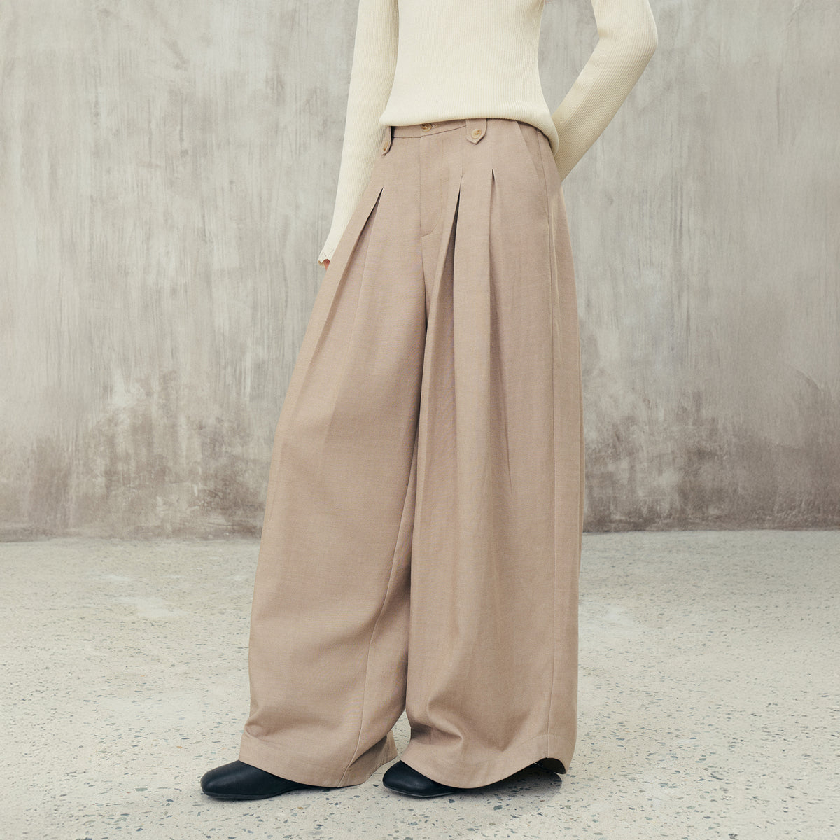 SAME FLOW Draped Pleated Wide-Leg Pants