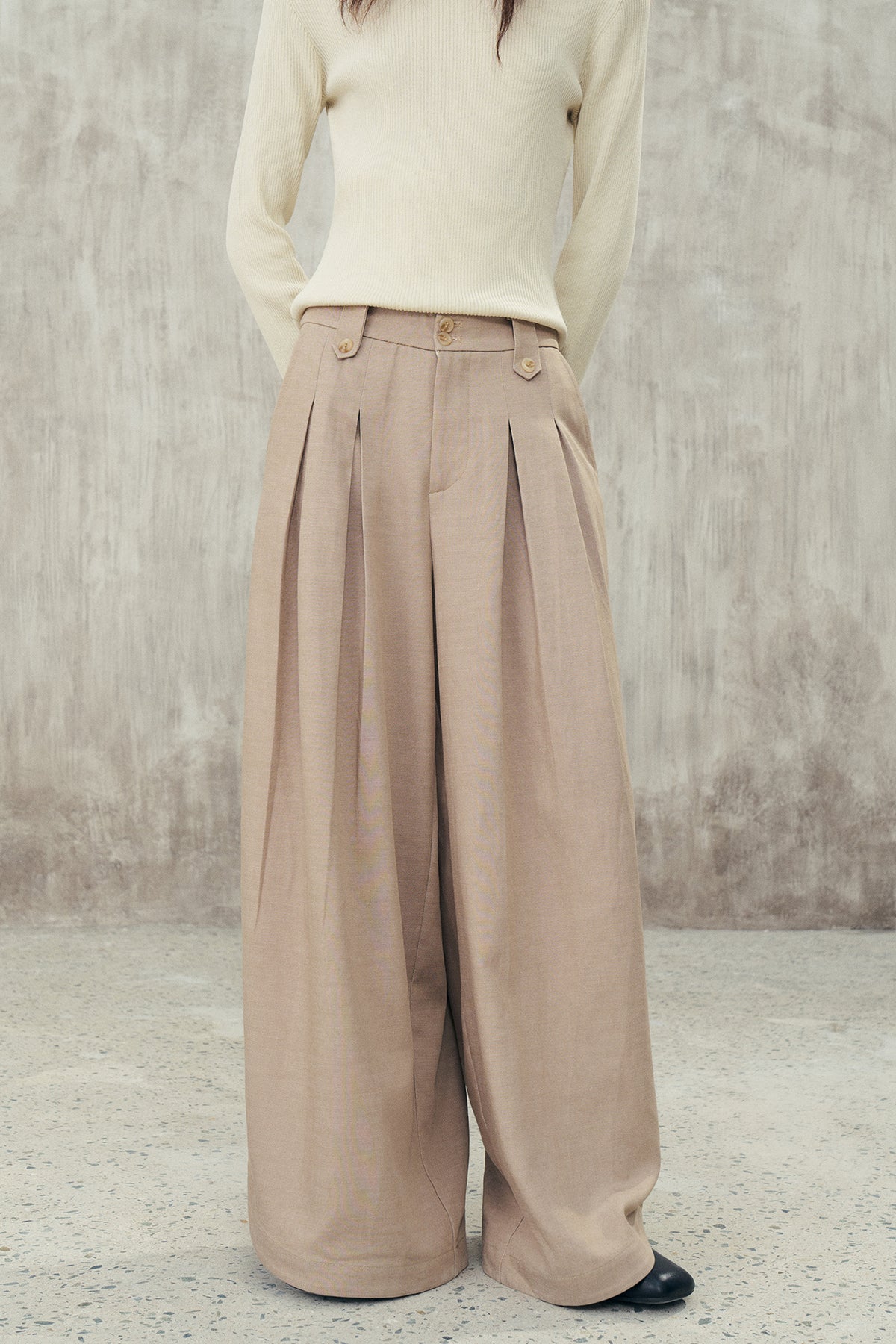 SAME FLOW Draped Pleated Wide-Leg Pants