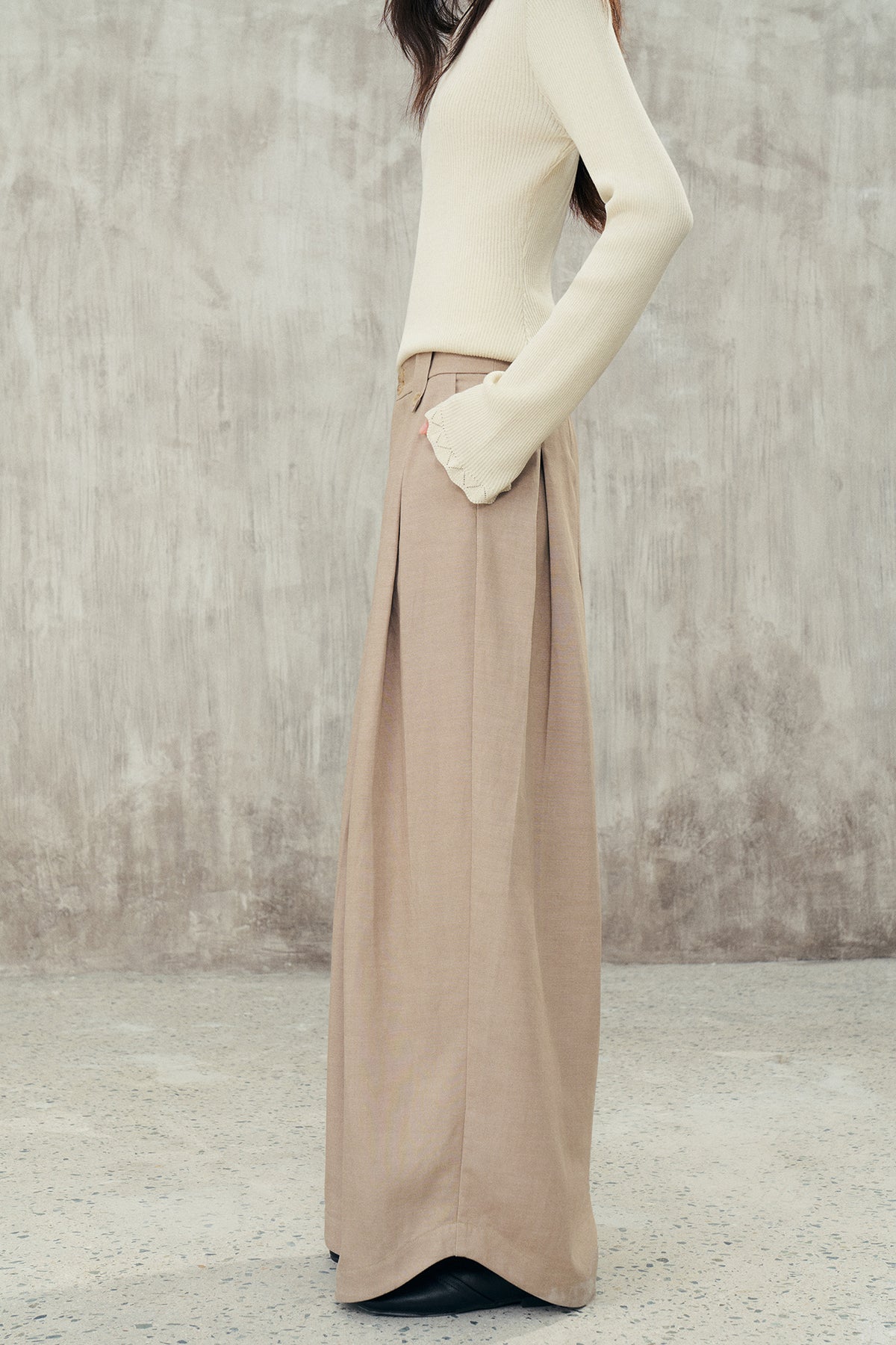 SAME FLOW Draped Pleated Wide-Leg Pants
