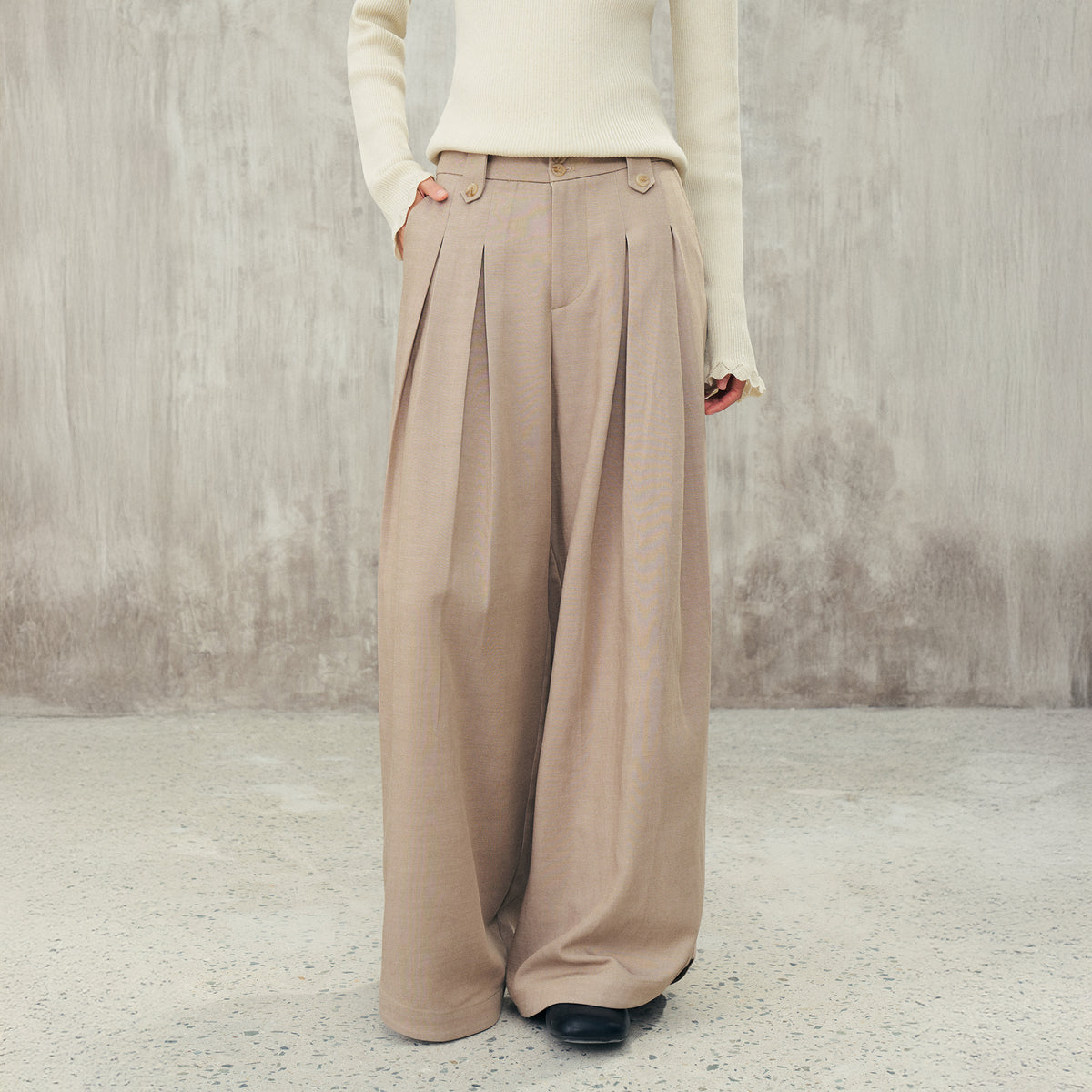 SAME FLOW Draped Pleated Wide-Leg Pants