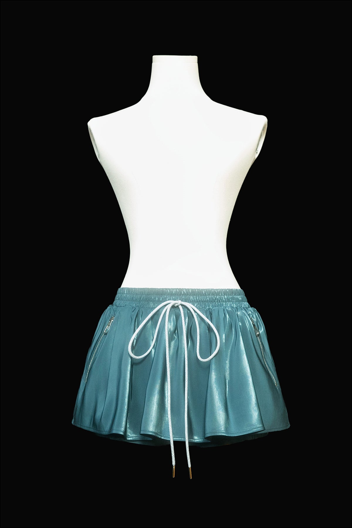 MXU Drawstring Satin Belted Jacket & Zipper Skort Set