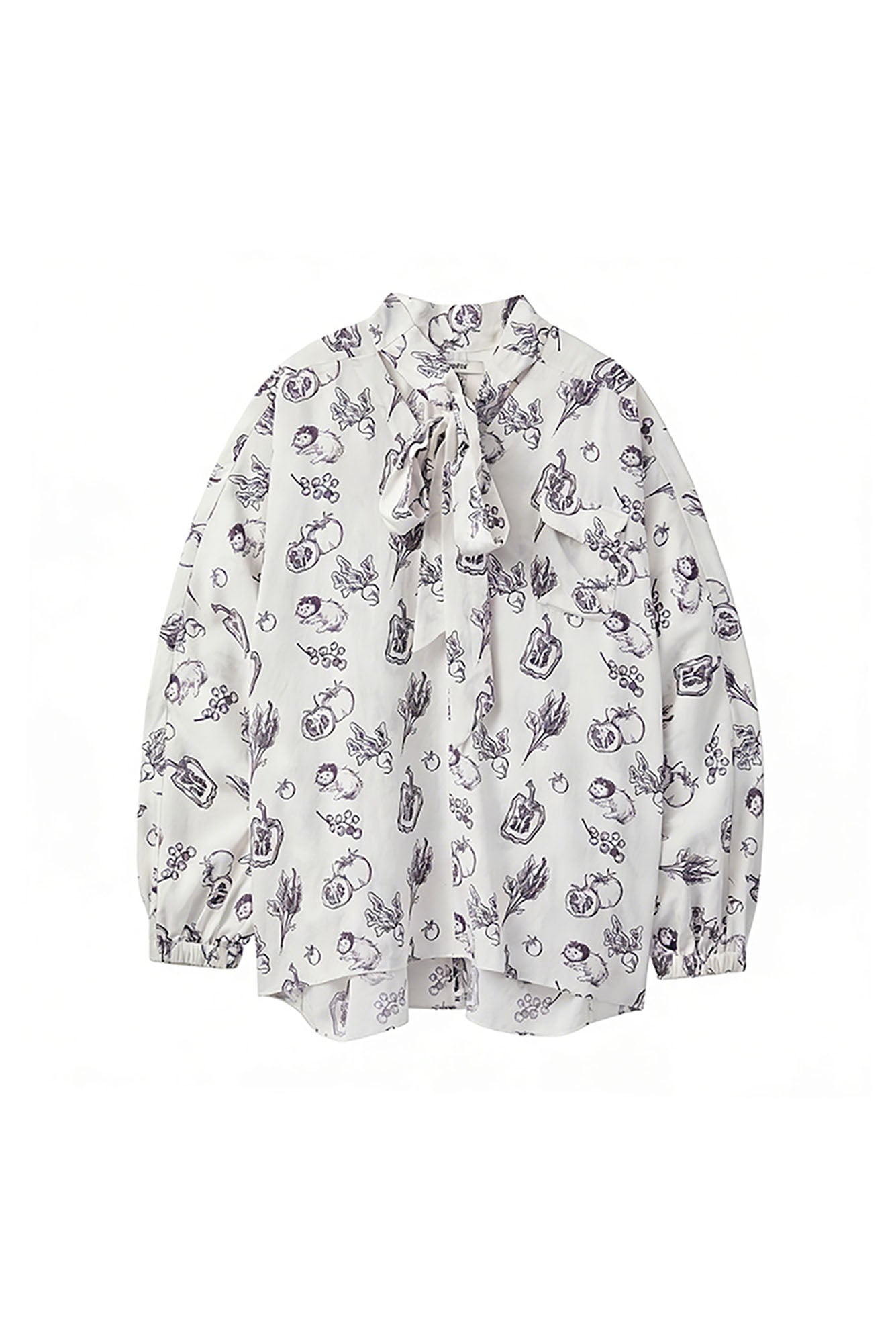 NOESE Botanical Full-Print Tie-Neck Blouse