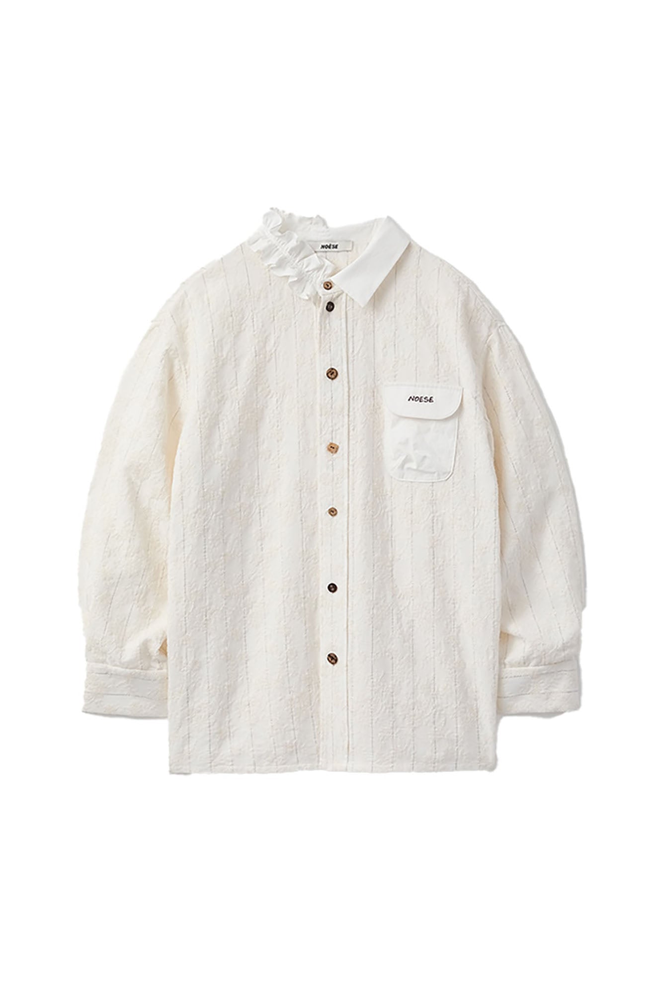 NOESE Asymmetrical Ruffle Collar Embroidered Shirt