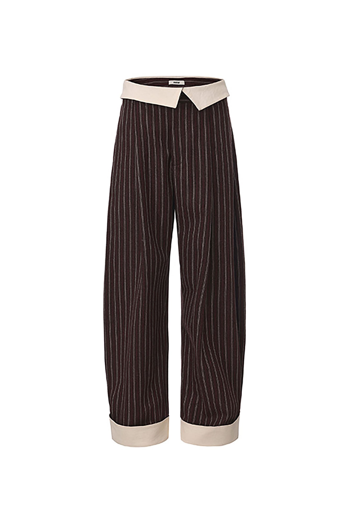 NOESE Foldover Waist Pinstripe Wool-Blend Wide-Leg Trousers