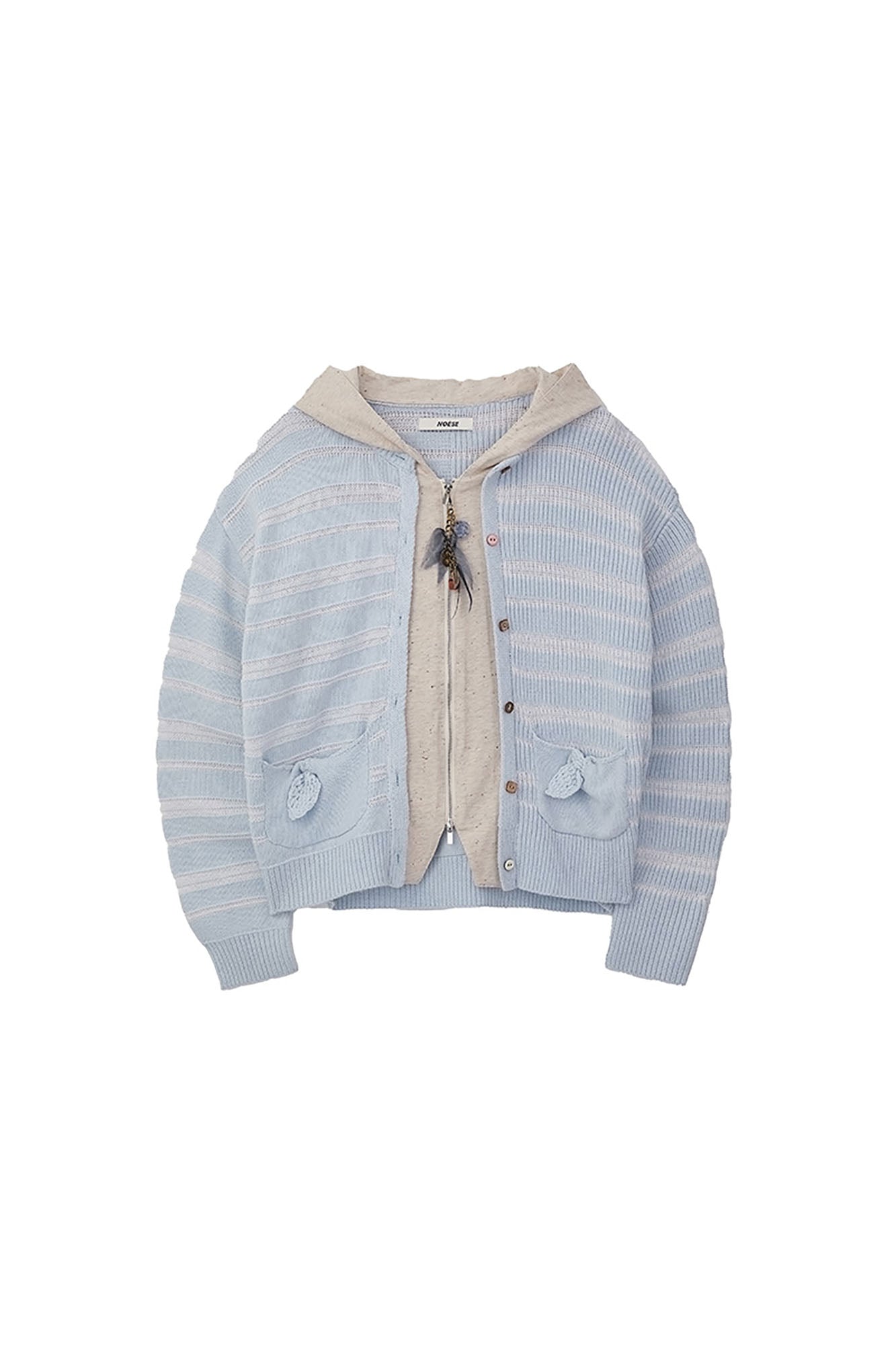 NOESE Faux Layered Hooded Cardigan