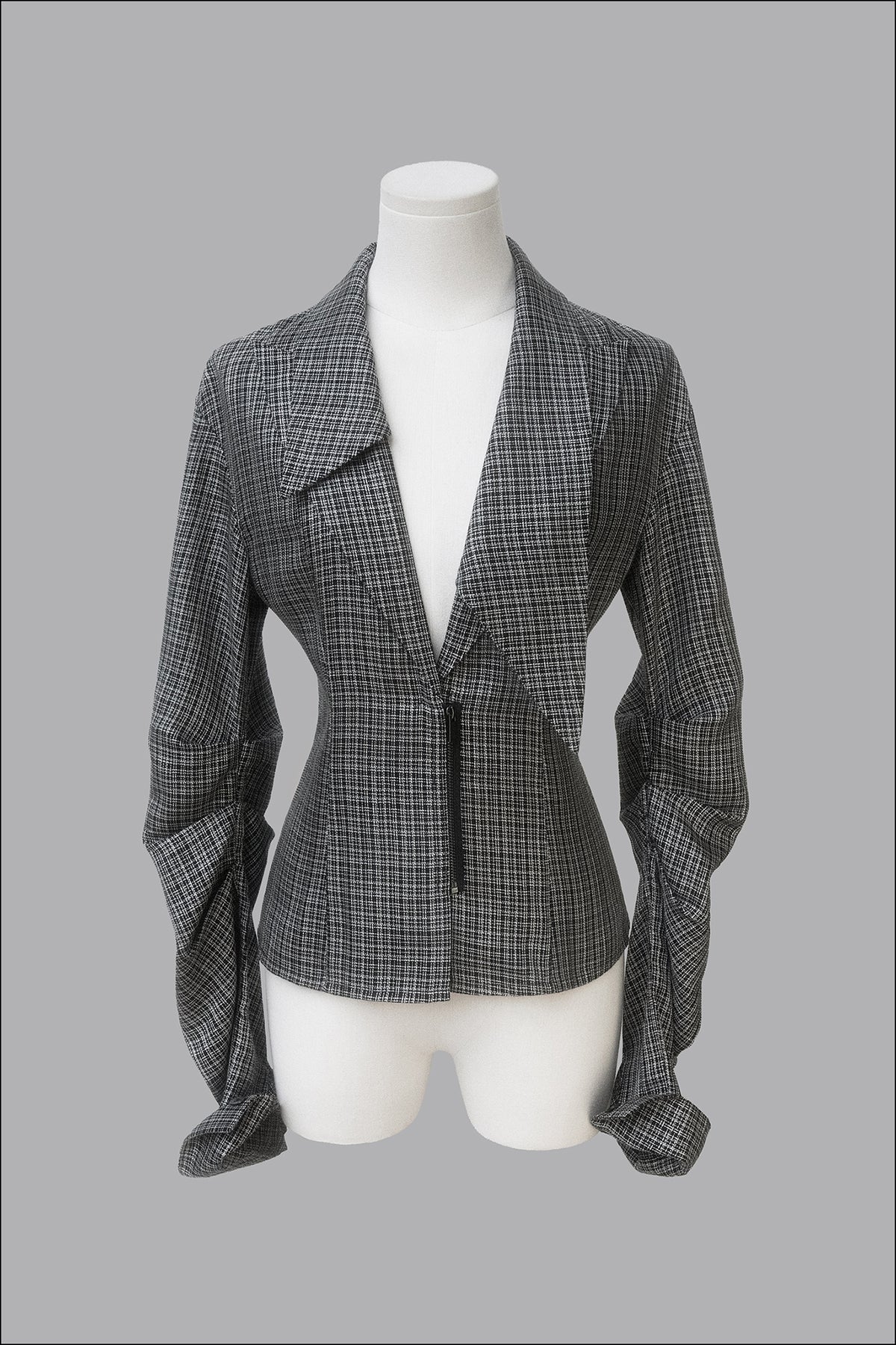 MXU Deconstructed Plaid Pleated Cinched-Waist Jacket