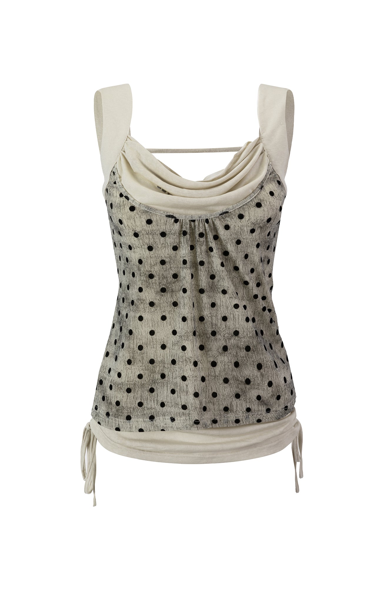 CESTNOUS Polka Dot Spliced Drawstring Tank Top
