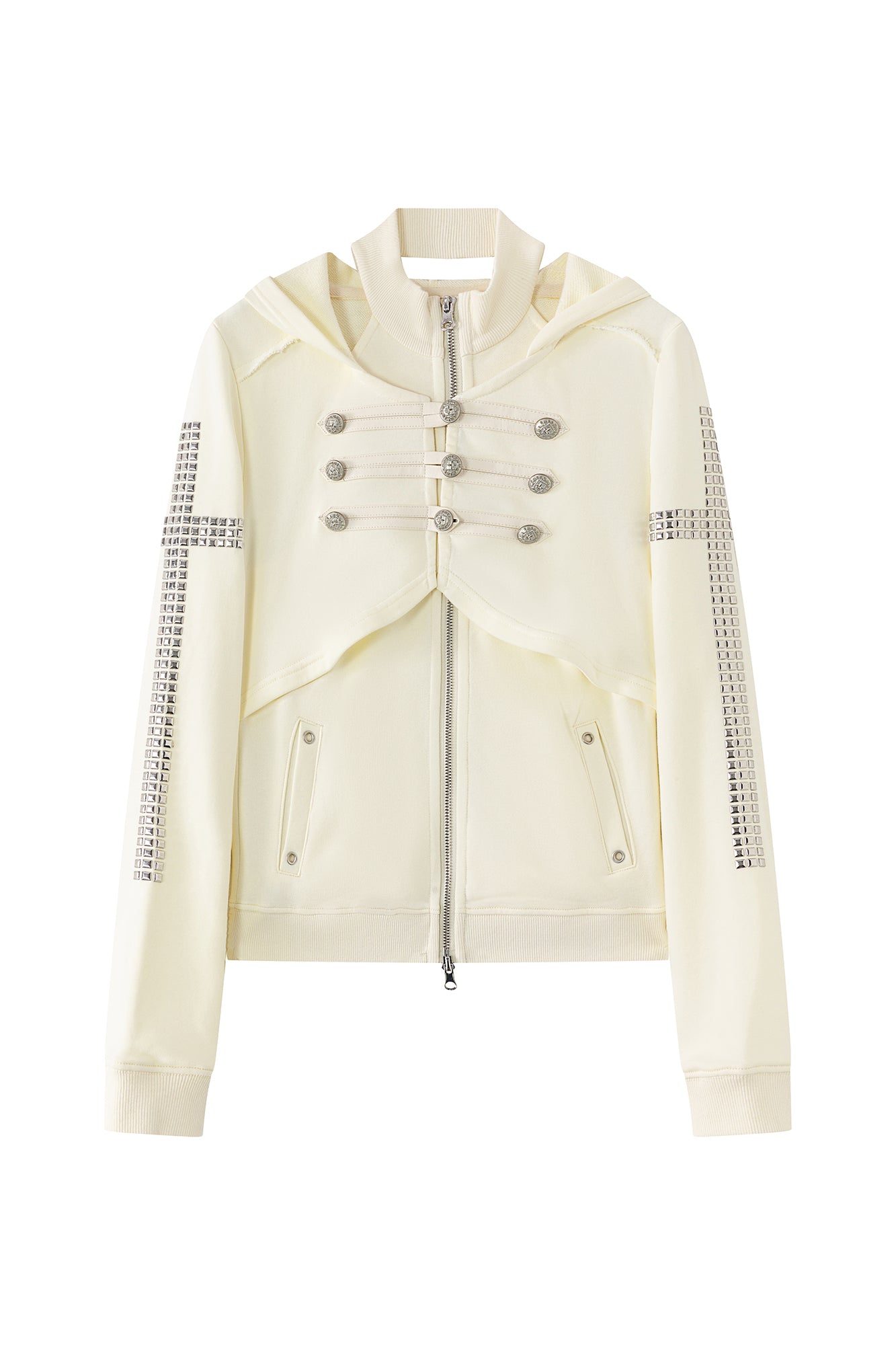CESTNOUS Punk Metal-Button Napoleon Zip-Up Hoodie