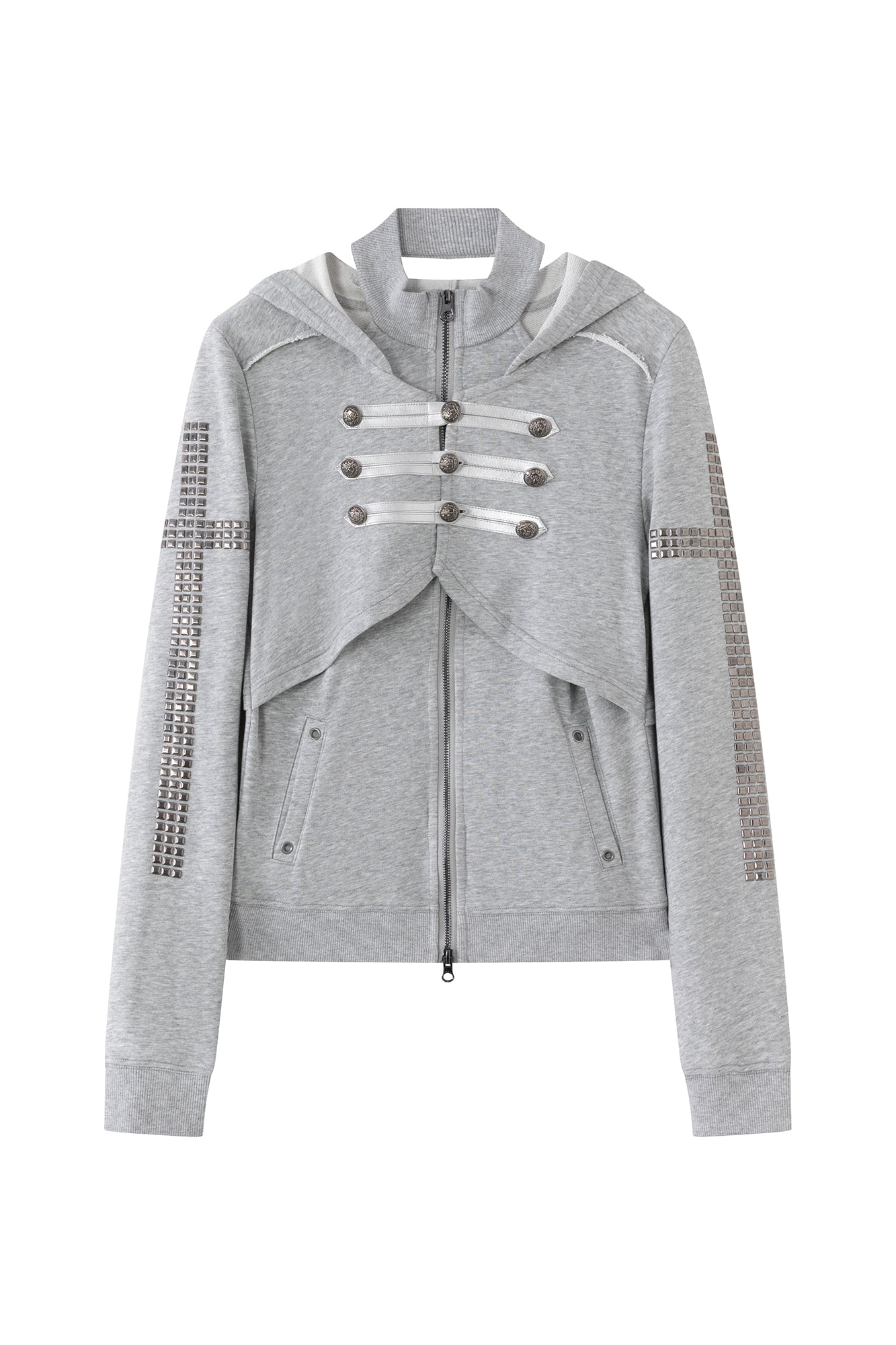 CESTNOUS Punk Metal-Button Napoleon Zip-Up Hoodie