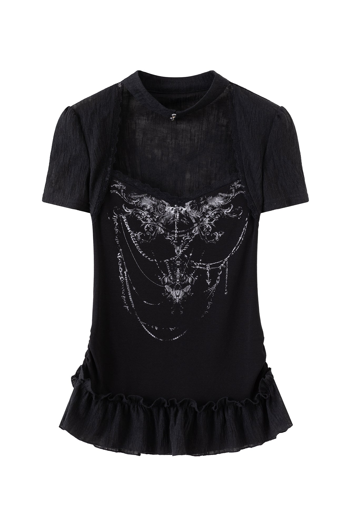 CESTNOUS Gothic Graphic Ruffle-Hem T-Shirt