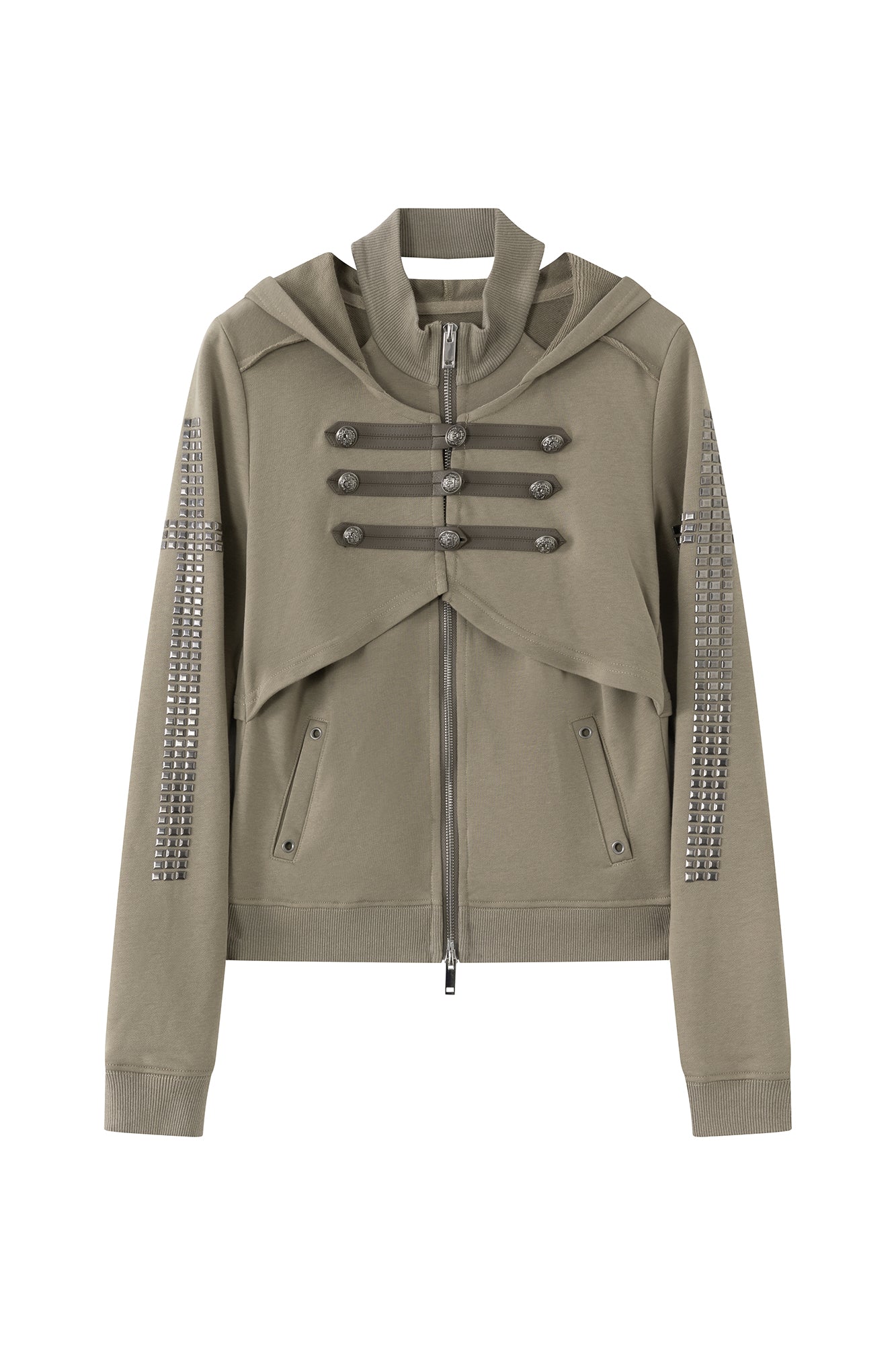 CESTNOUS Punk Metal-Button Napoleon Zip-Up Hoodie