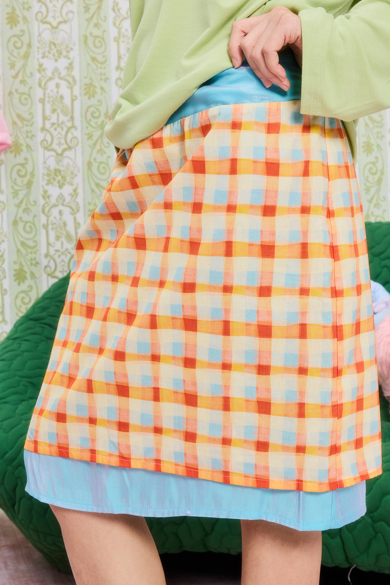 UNSOCIAL NIGHT Multi-Way Plaid Drawstring Skirt