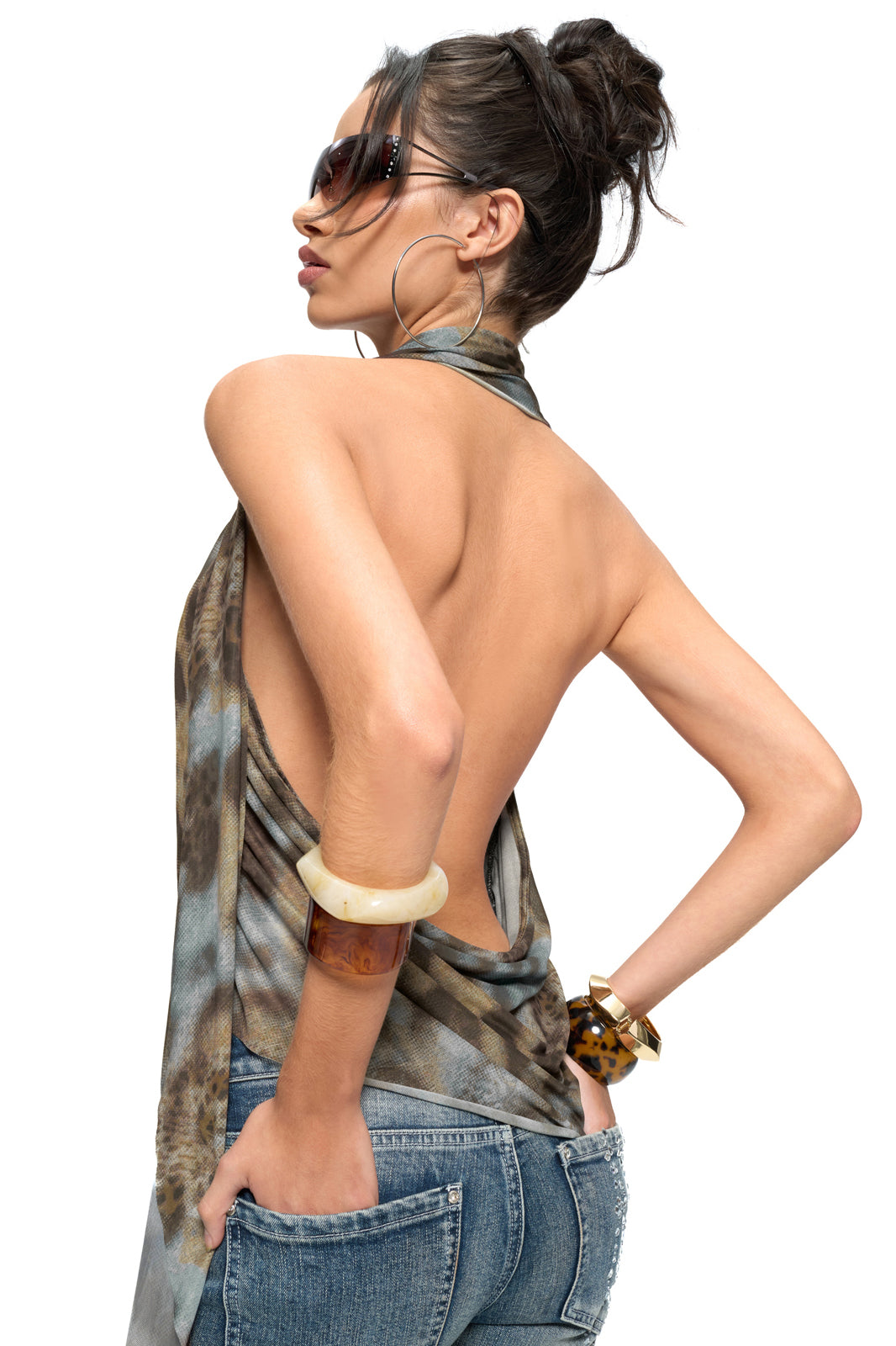 JYOSEI Leopard Ring-Halter Draped Top