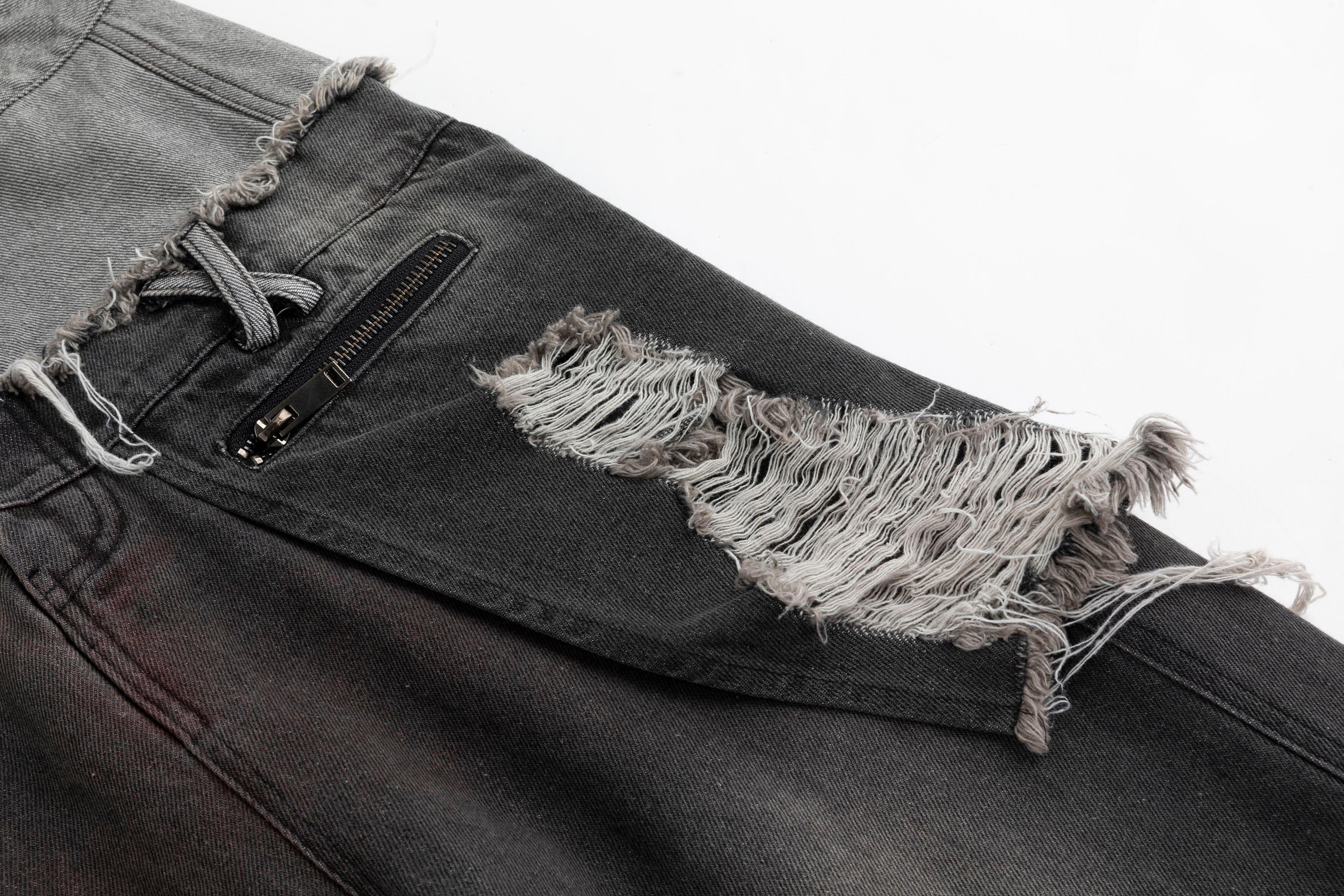 CESTNOUS Distressed Folded Double Waist Jeans