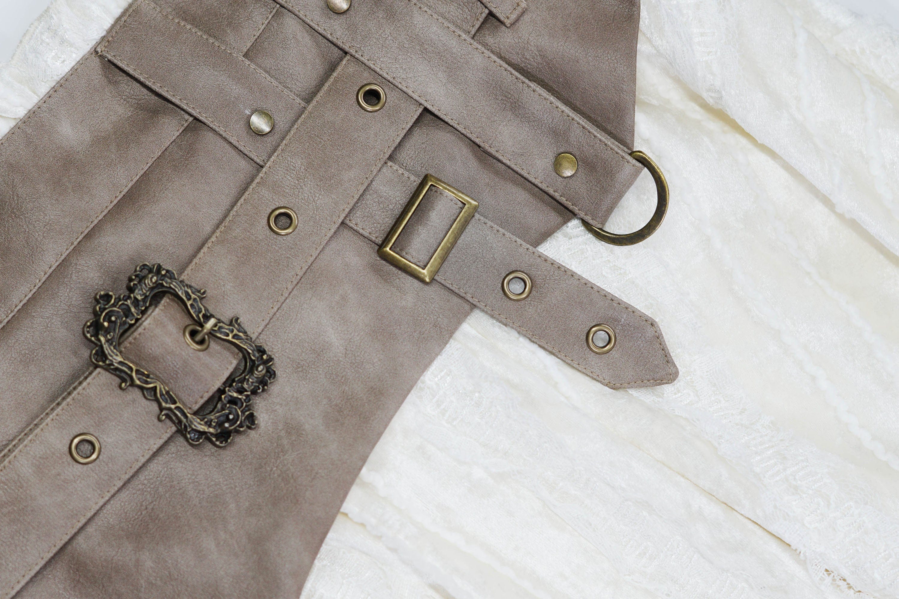 CESTNOUS Asymmetrical Belted Faux Leather Waist Skirt