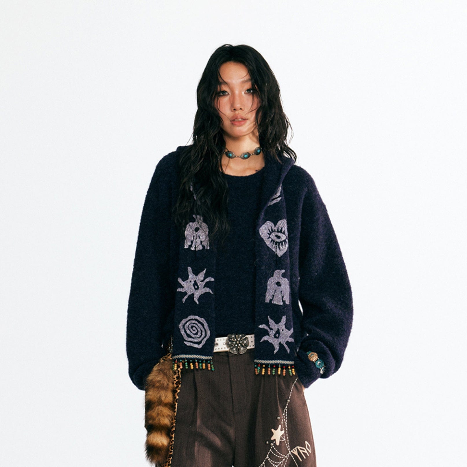 1997 POSTOFFICE Tribal Pendant Scarf Hooded Jacket