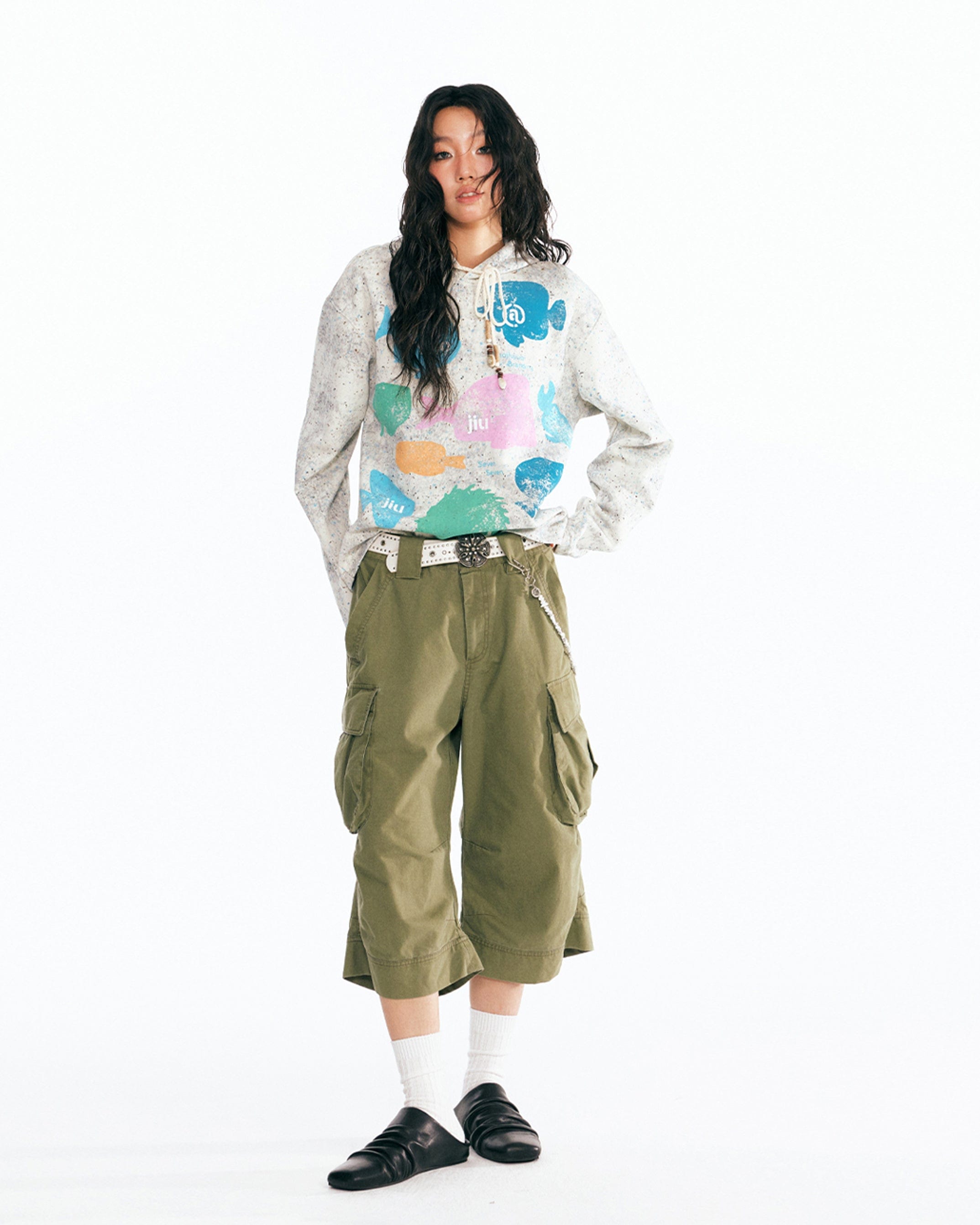 1997 POSTOFFICE Retro Fish Graphic Shell-Bead Hoodie