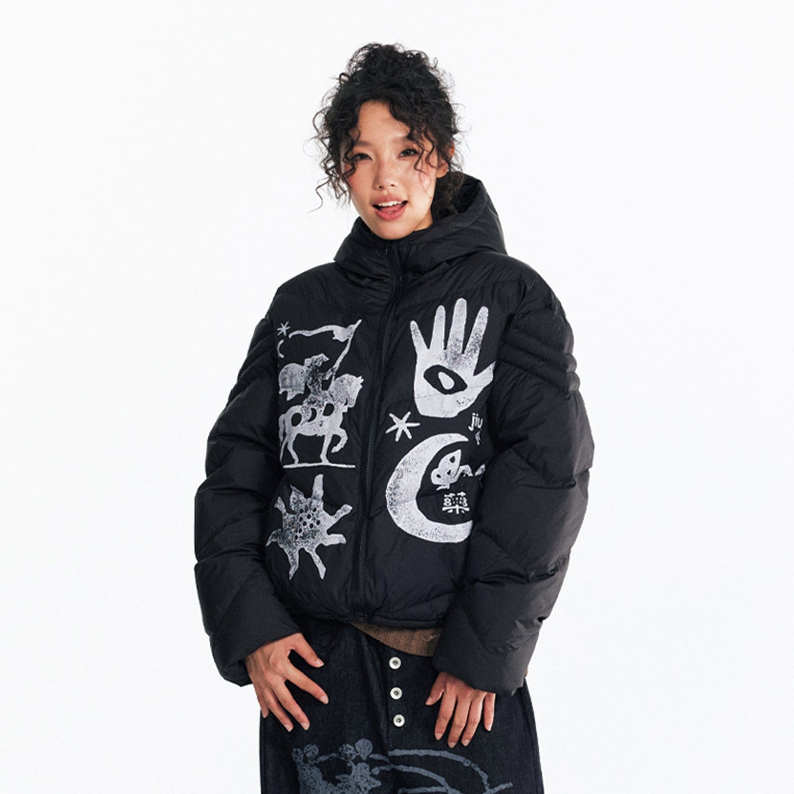 1997 POSTOFFICE Sun & Moon Knight Graphic Puffer Jacket