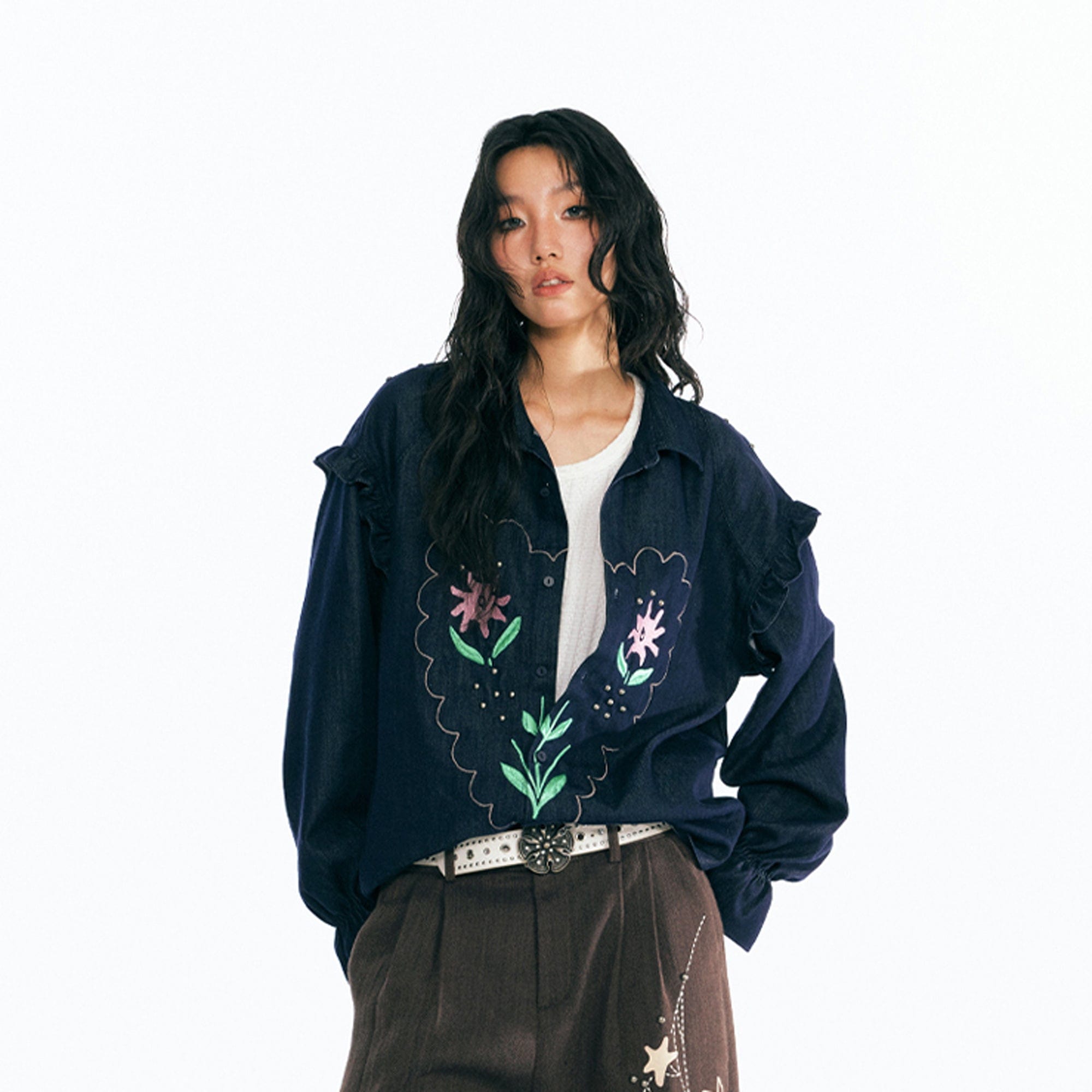 1997 POSTOFFICE Floral Patch Puff-Sleeve Denim Jacket